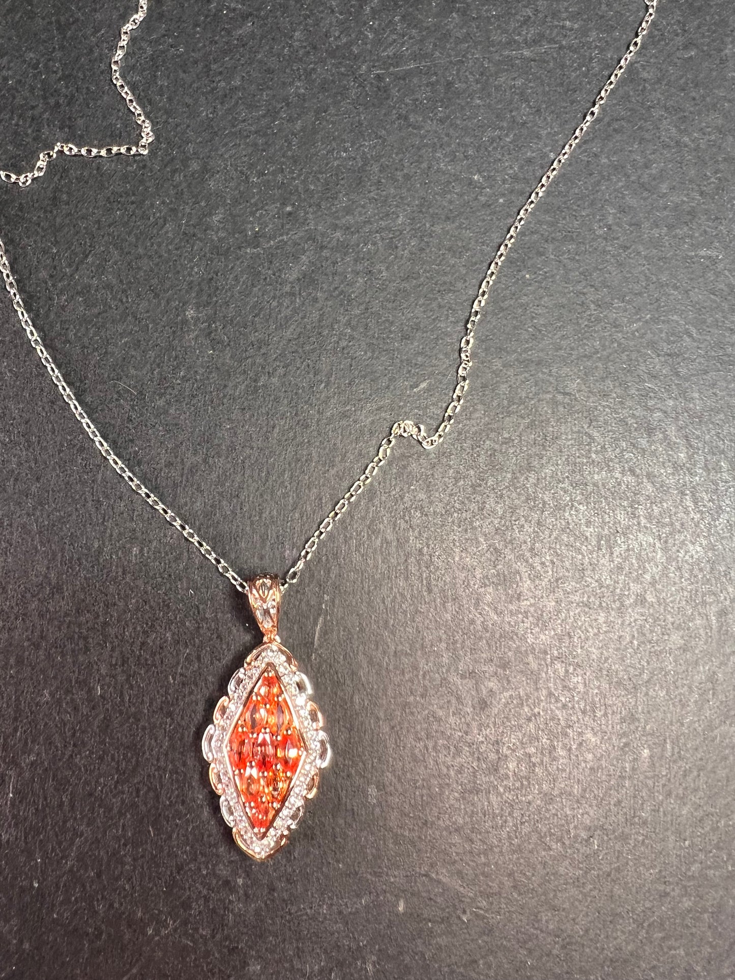 Padparadscha Sapphire Pendant | Sterling Silver Two-Tone | Gems by Valitutti