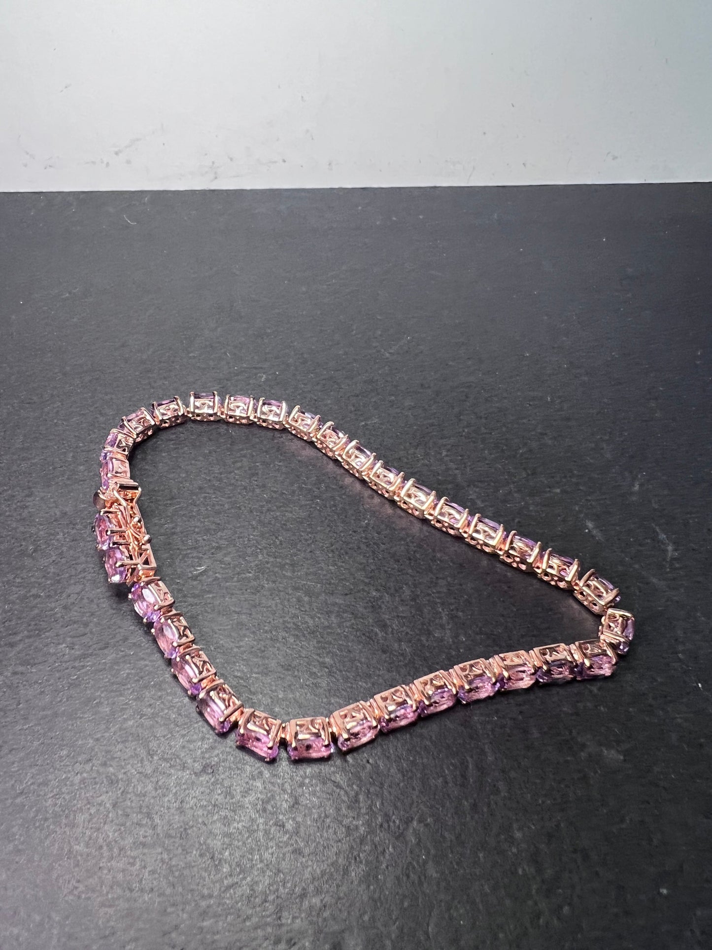 Rose de France amethyst tennis bracelet in 18k rose gold over sterling