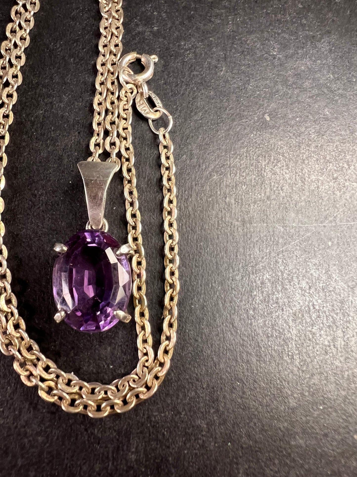 Vintage Amethyst Sterling Silver Pendant on 960 Silver Chain 18”