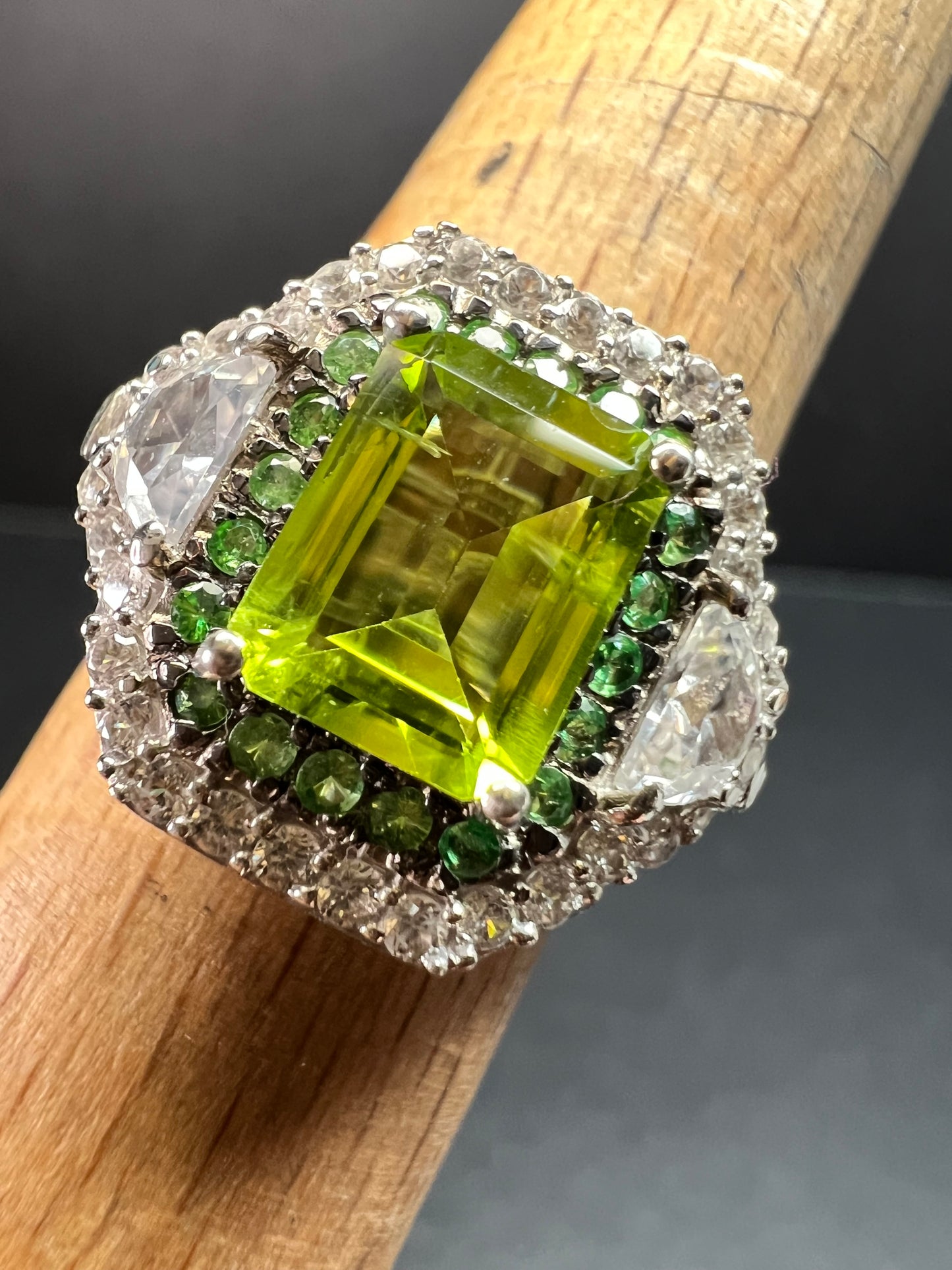 NEW Peridot Tsavorite Zircon Halo Ring 4.30ctw Sz 8
