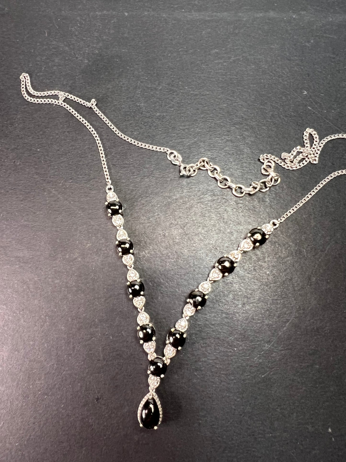 Shungite and white topaz necklace in sterling silver