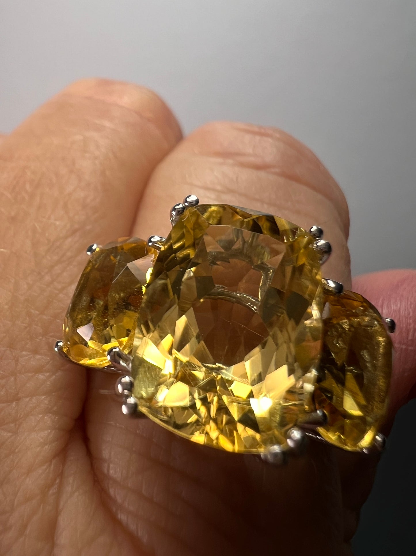 Brand new Brazilian citrine and white zircon 10.20 trilogy ring in platinum over sterling silver size 9