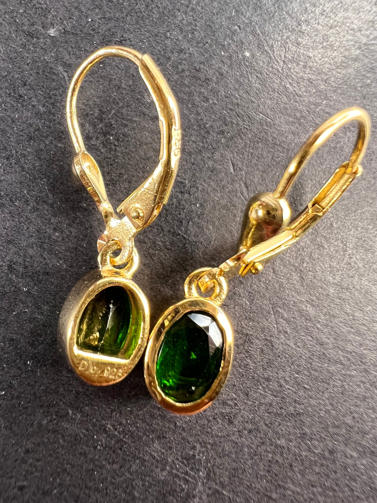 Chrome diopside lever back earrings in gold over sterling silver