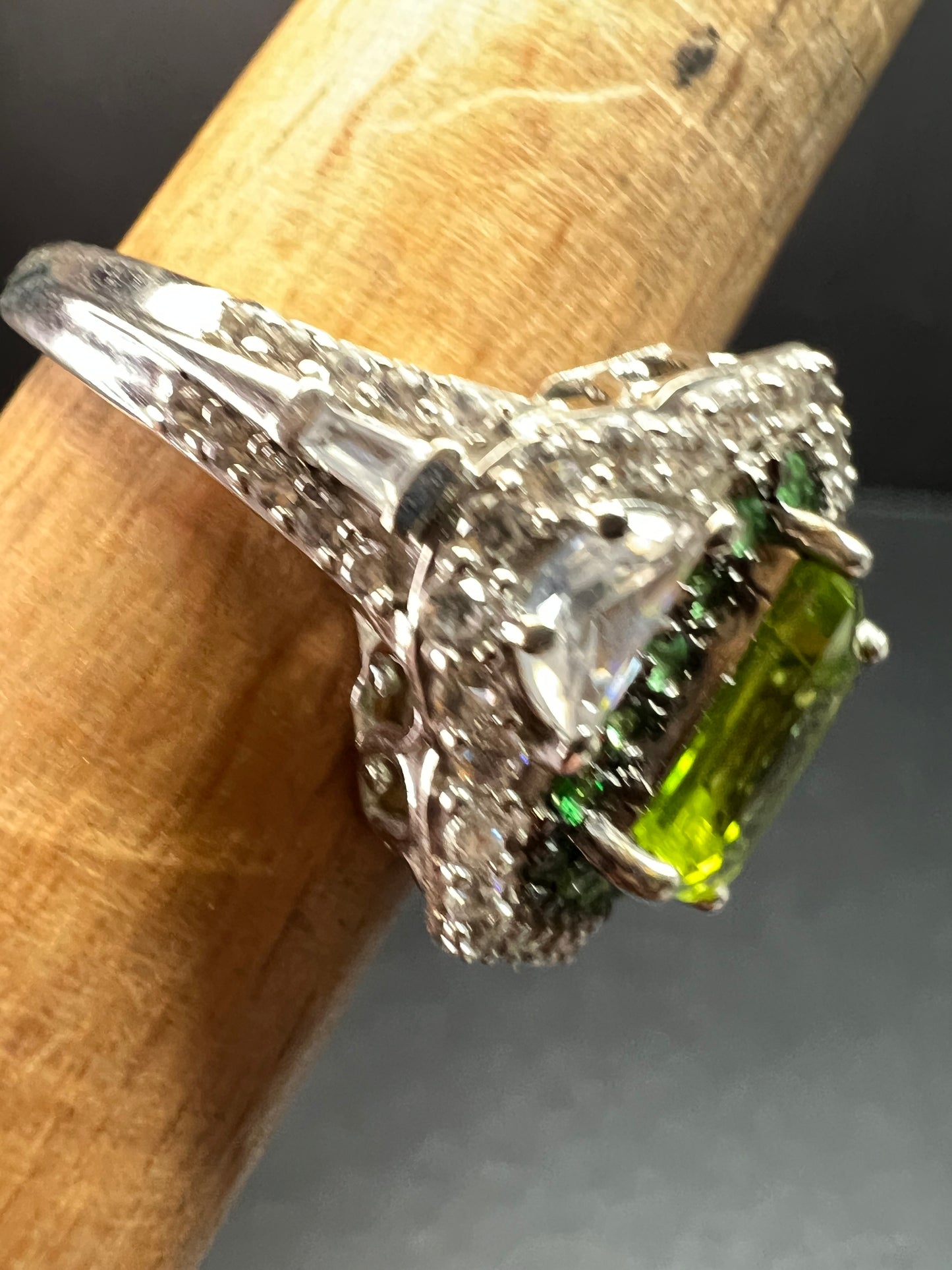 NEW Peridot Tsavorite Zircon Halo Ring 4.30ctw Sz 8