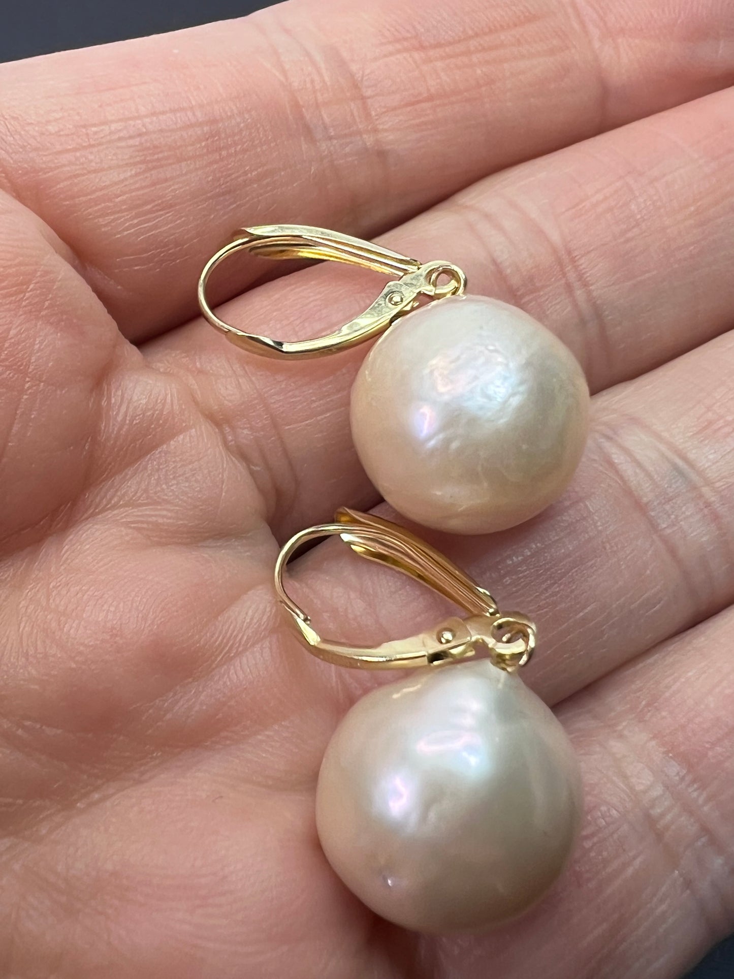 14k gold lever back pearl earrings