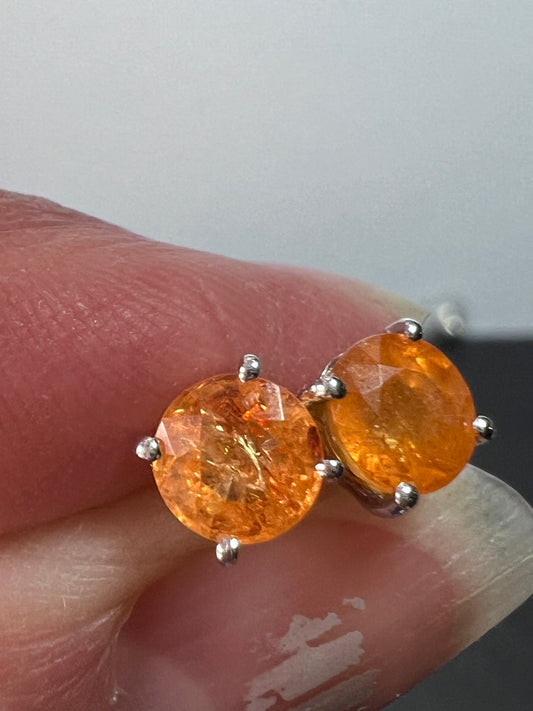 Mandarin / spessartine garnet sterling silver stud earrings