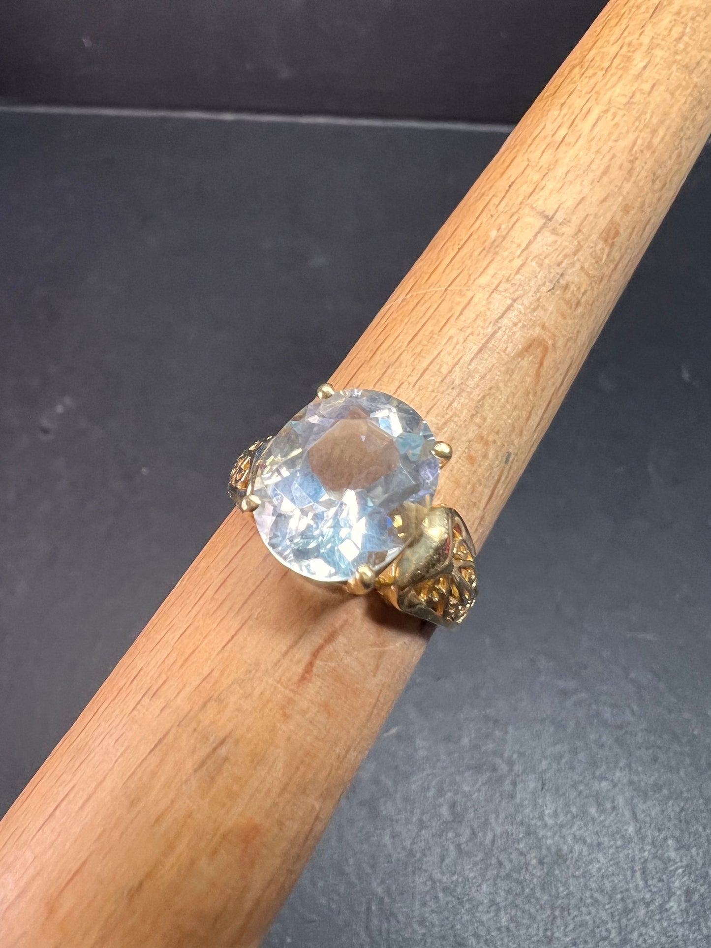 Vintage 14K Gold Aquamarine Solitaire Ring Filigree Statement Size 7