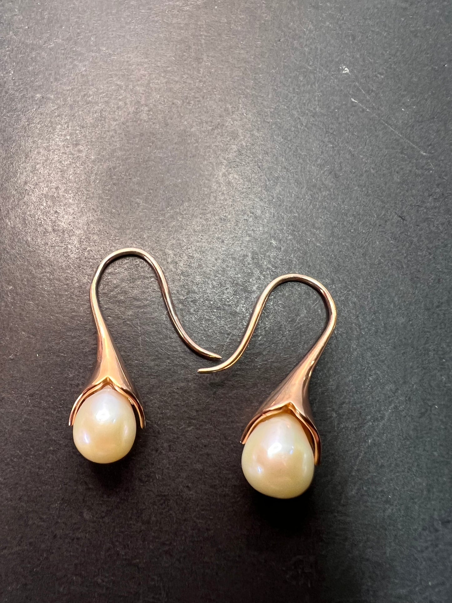 Freshwater cultured drip pearl earrings in 14k rose gold over sterling silver