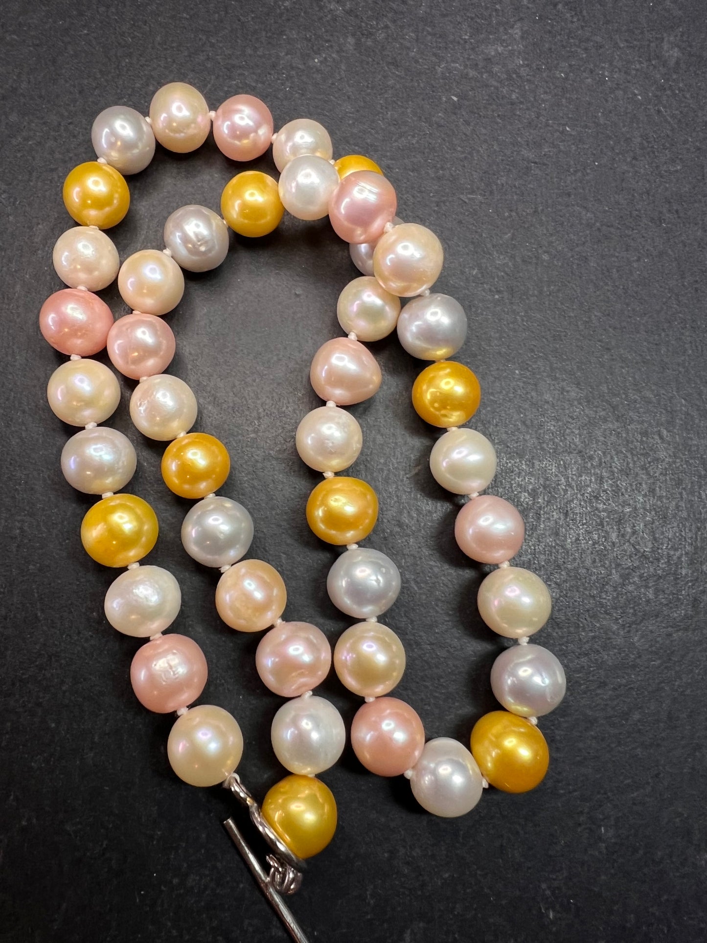 Multicolor Cultured Pearl Necklace 18” 925 WW Sterling Toggle Clasp