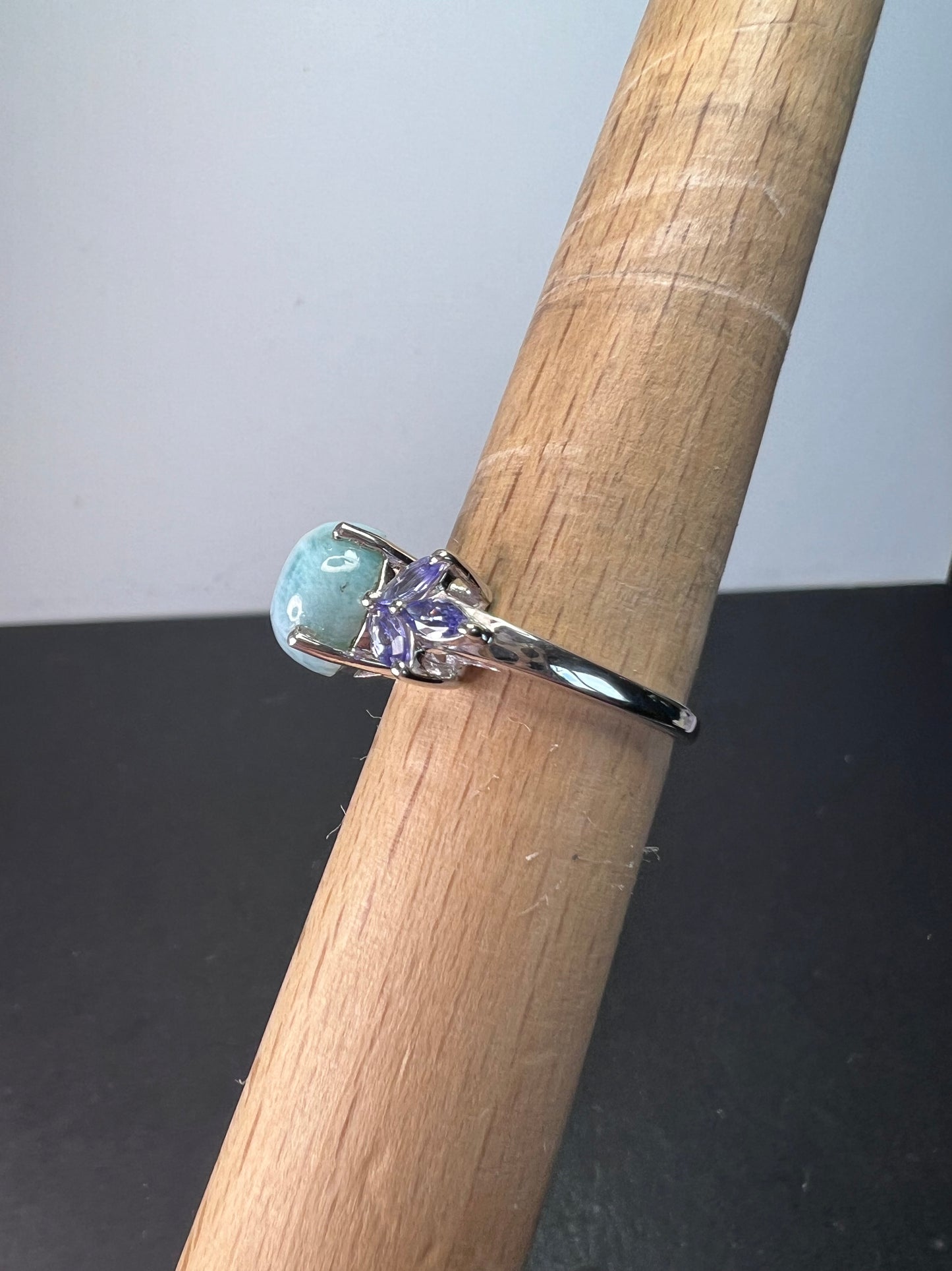 Larimar and tanzanite sterling silver ring size 9