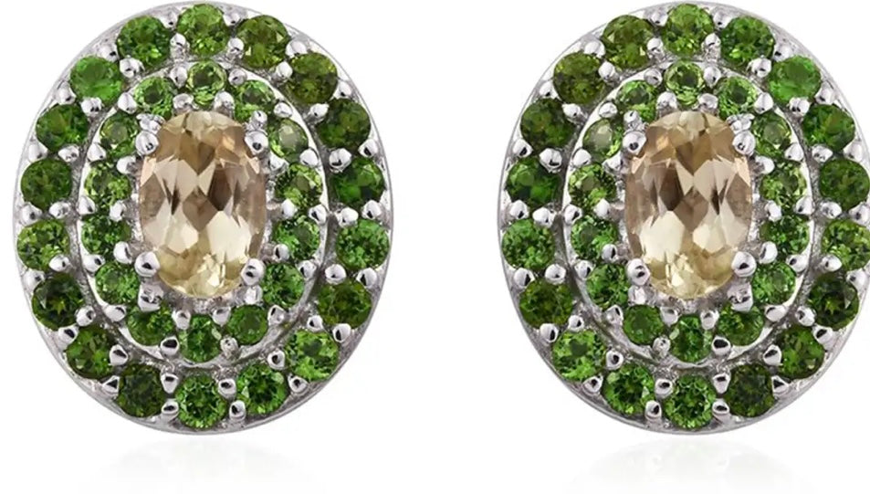 Turkizite, Chrome Diopside Platinum Over Sterling Silver halo Earrings 3.00 ctw