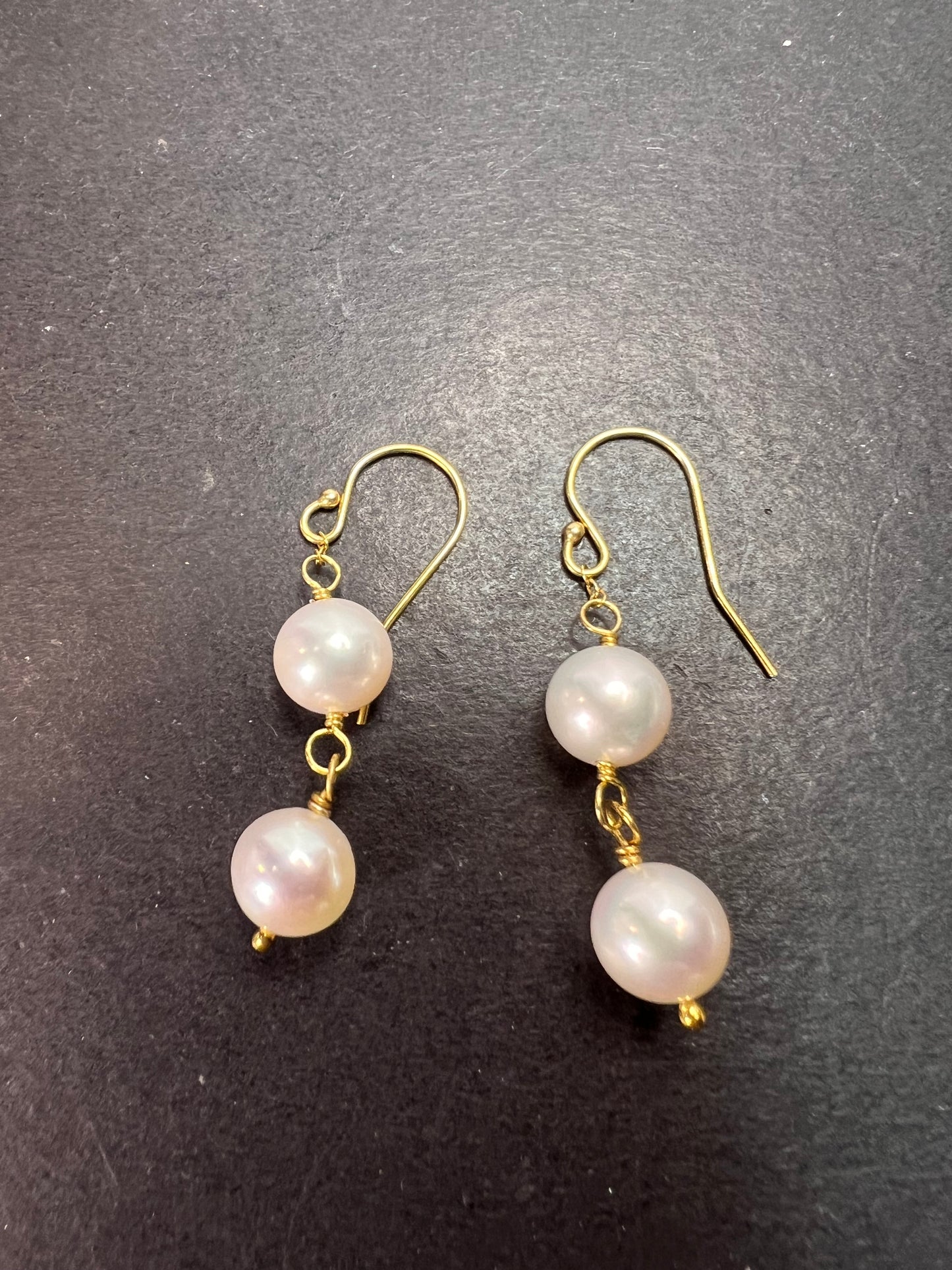 White cultured pearl dangle earrings in gold over sterling silver *NEW*