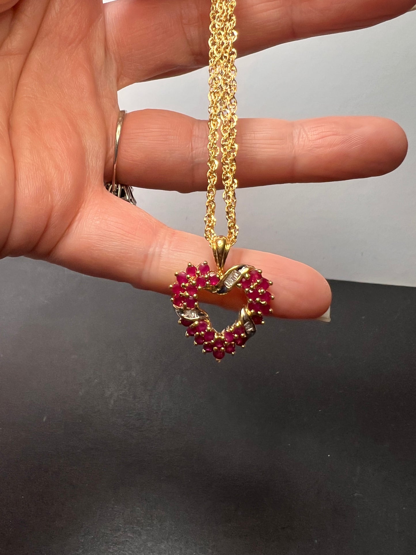 10k gold ruby and diamond heart pendant