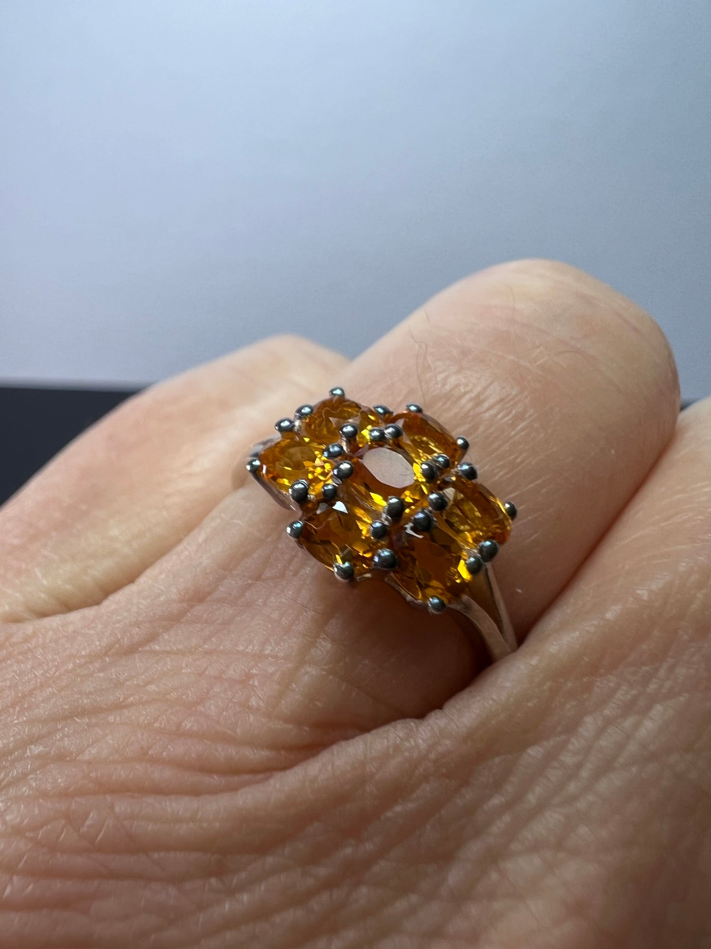 Mandarin citrine sterling silver cluster ring size 6