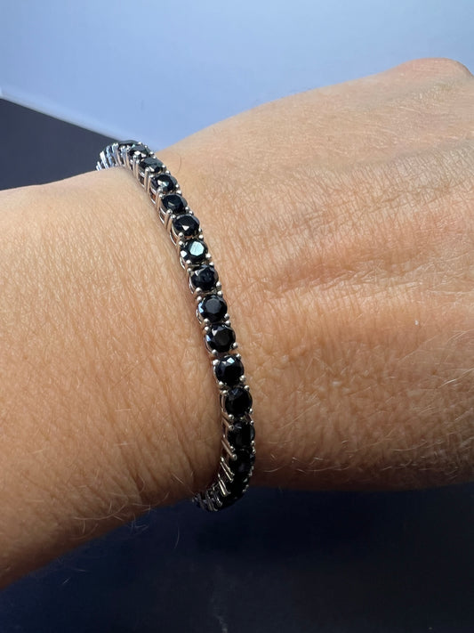 Black Spinel Sterling Silver Tennis Bracelet