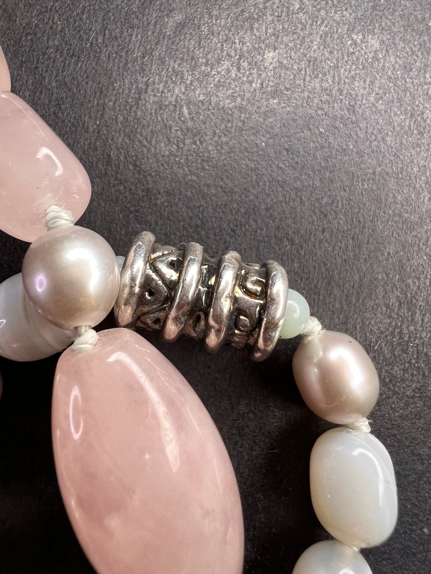 NEW amazonite , pearl multi stone sterling silver 30 inch necklace