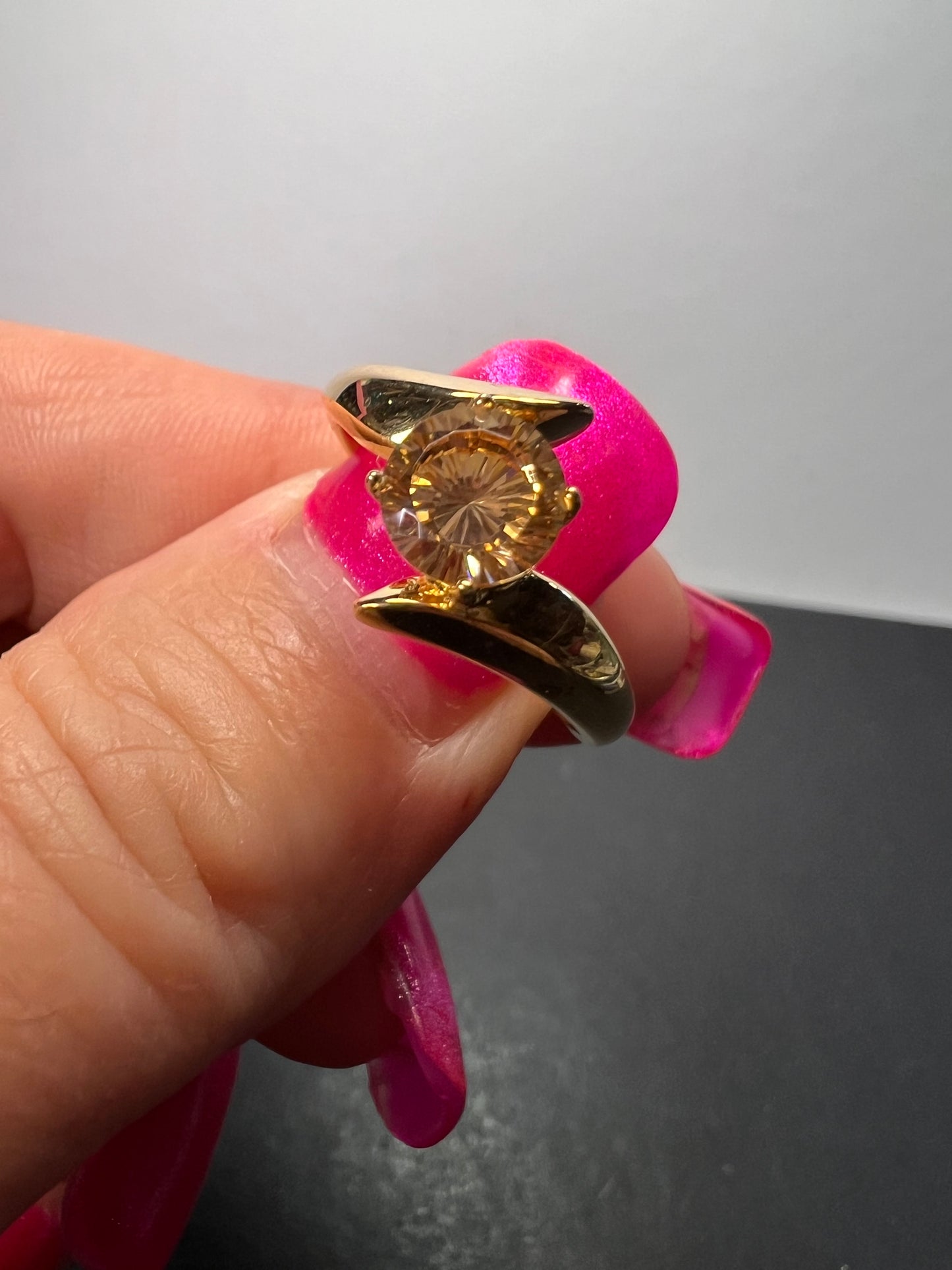 Champagne CZ ring in gold over sterling silver size 8