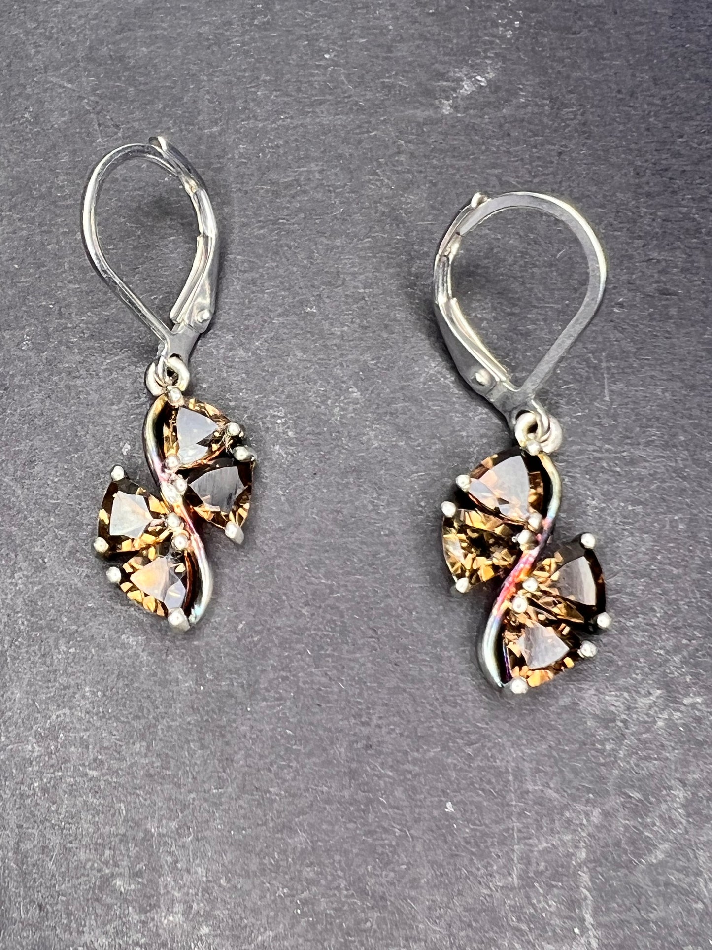 Smoky quartz sterling silver lever back earrings