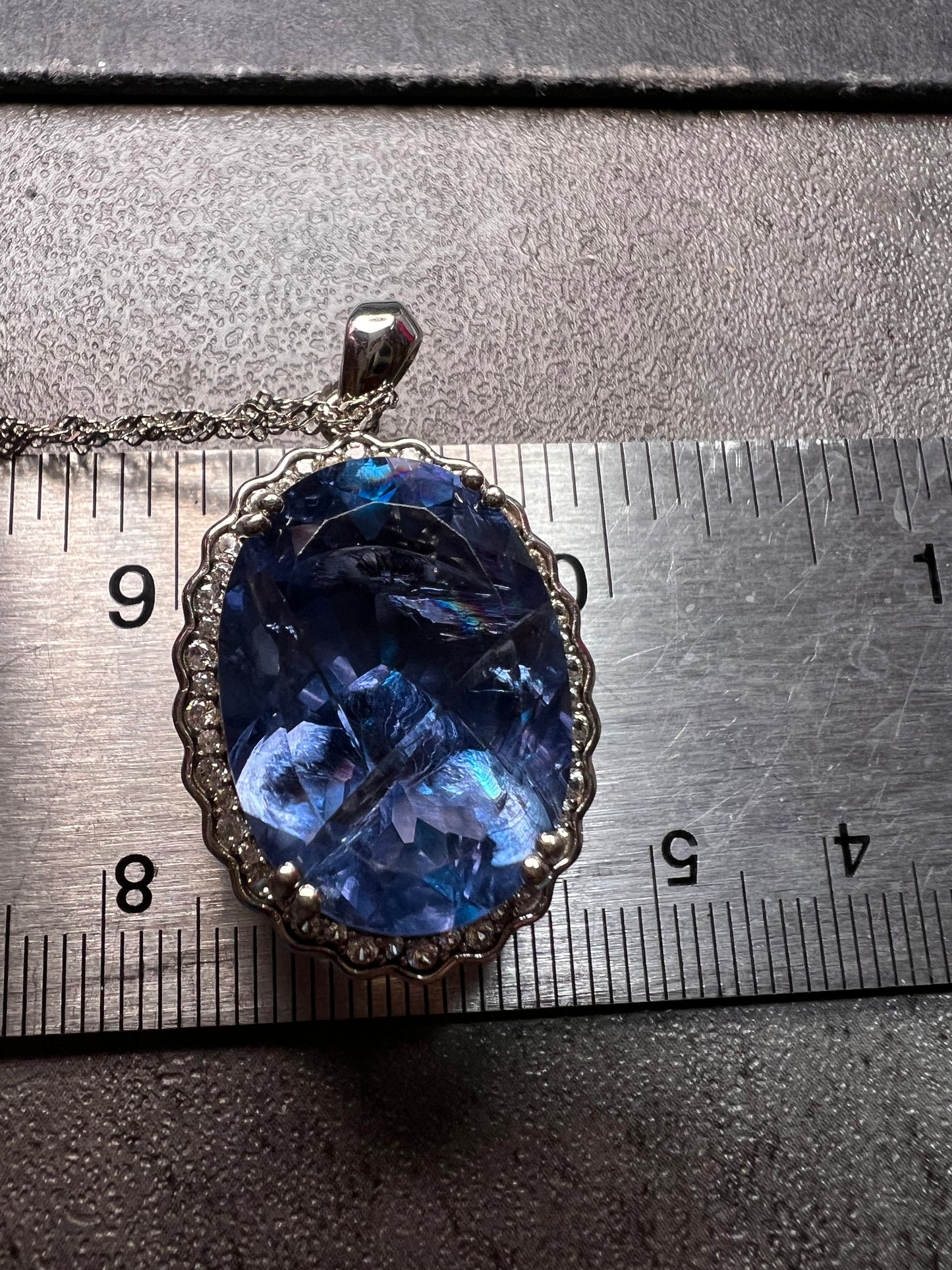 Blue Color-Change Fluorite Pendant in Rhodium Over Sterling Silver with Chain