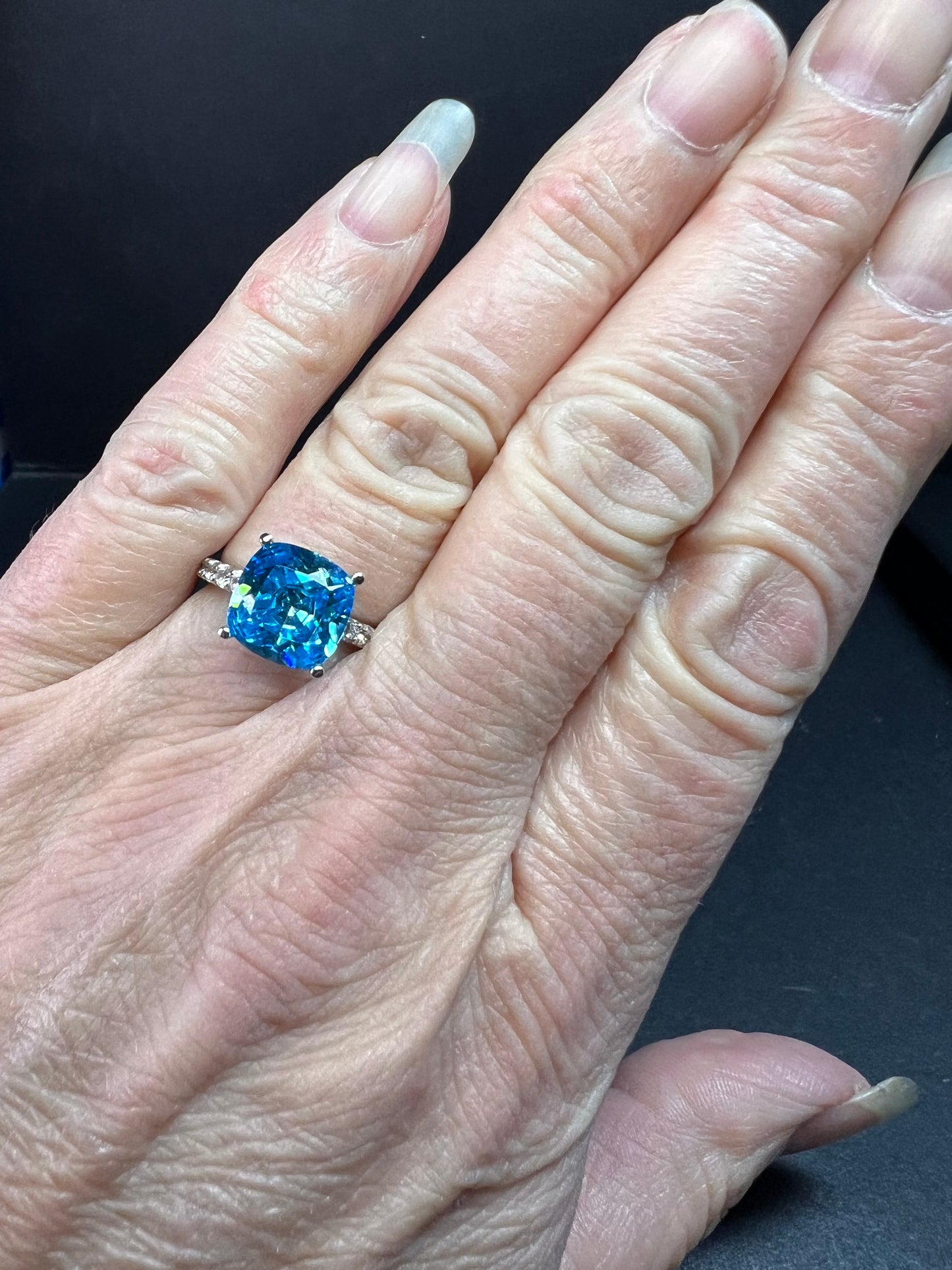 Vintage 14K White Gold Cushion Cut CZ Engagement Ring Size 7