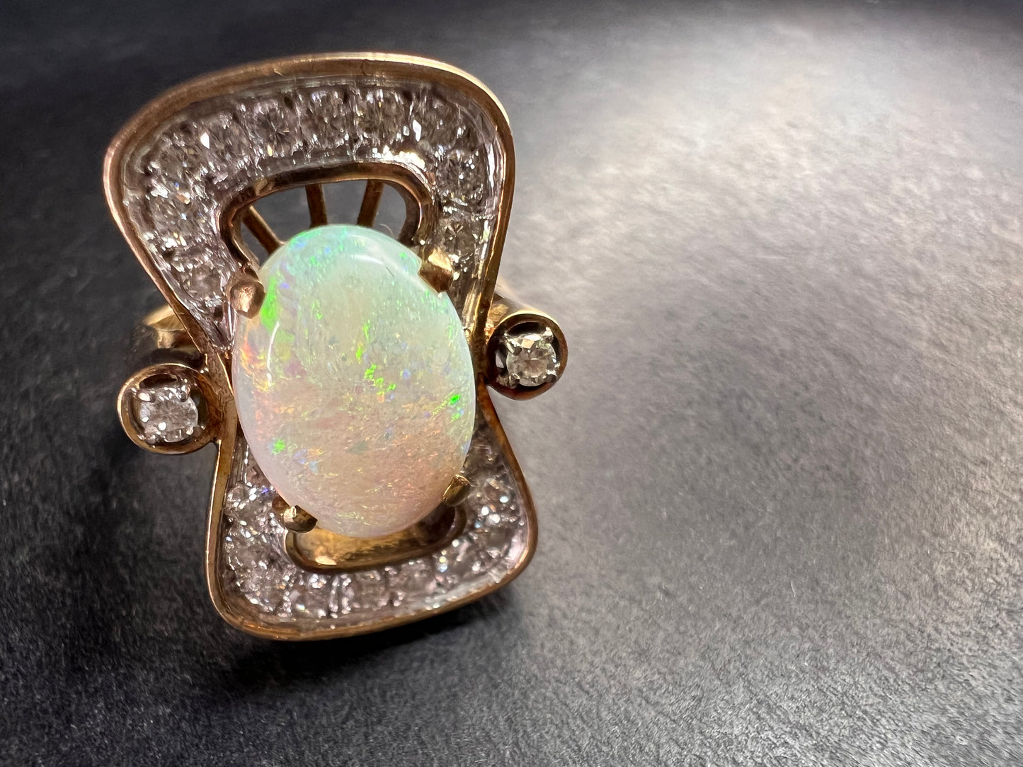 Vintage 14K Opal & Diamond Ring | Size 6.5 | Papered | 1.80ct | 60s–70s
