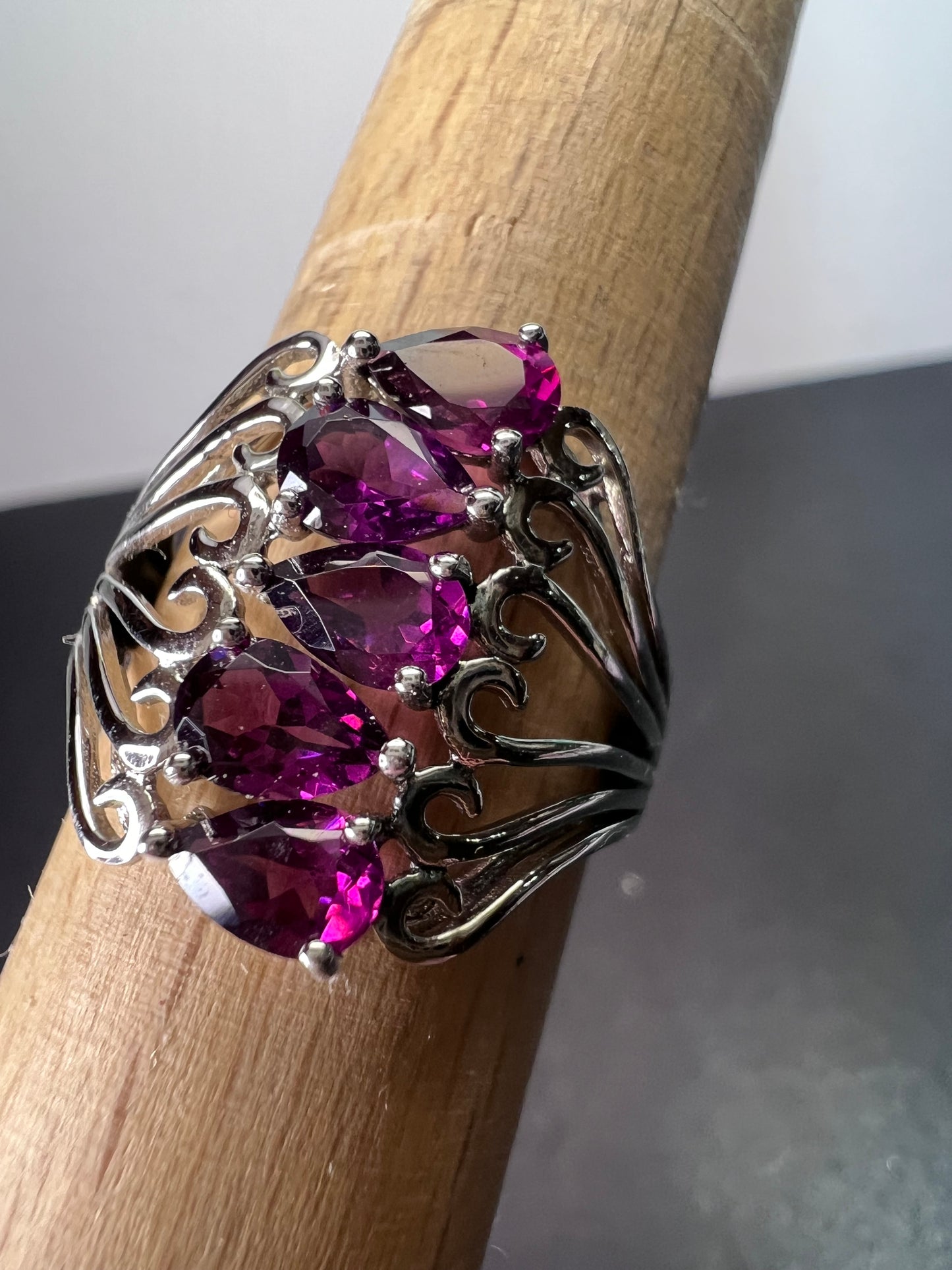 Grape rhodolite garnet rhodium over sterling silver ring size 9