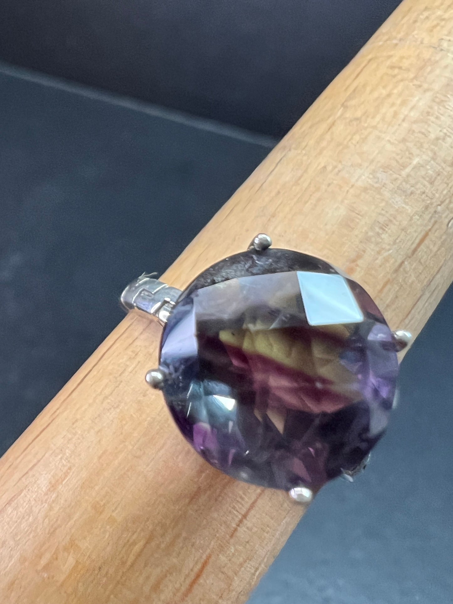 Vintage Sterling Silver Rainbow Fluorite Ring Size 9