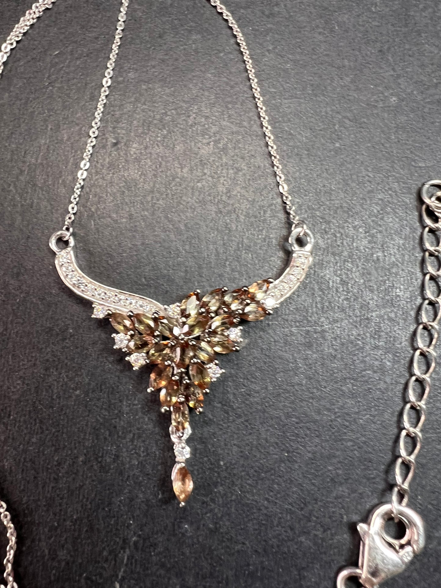NEW Andalusite and Moissanite floral necklace in rhodium over sterling silver