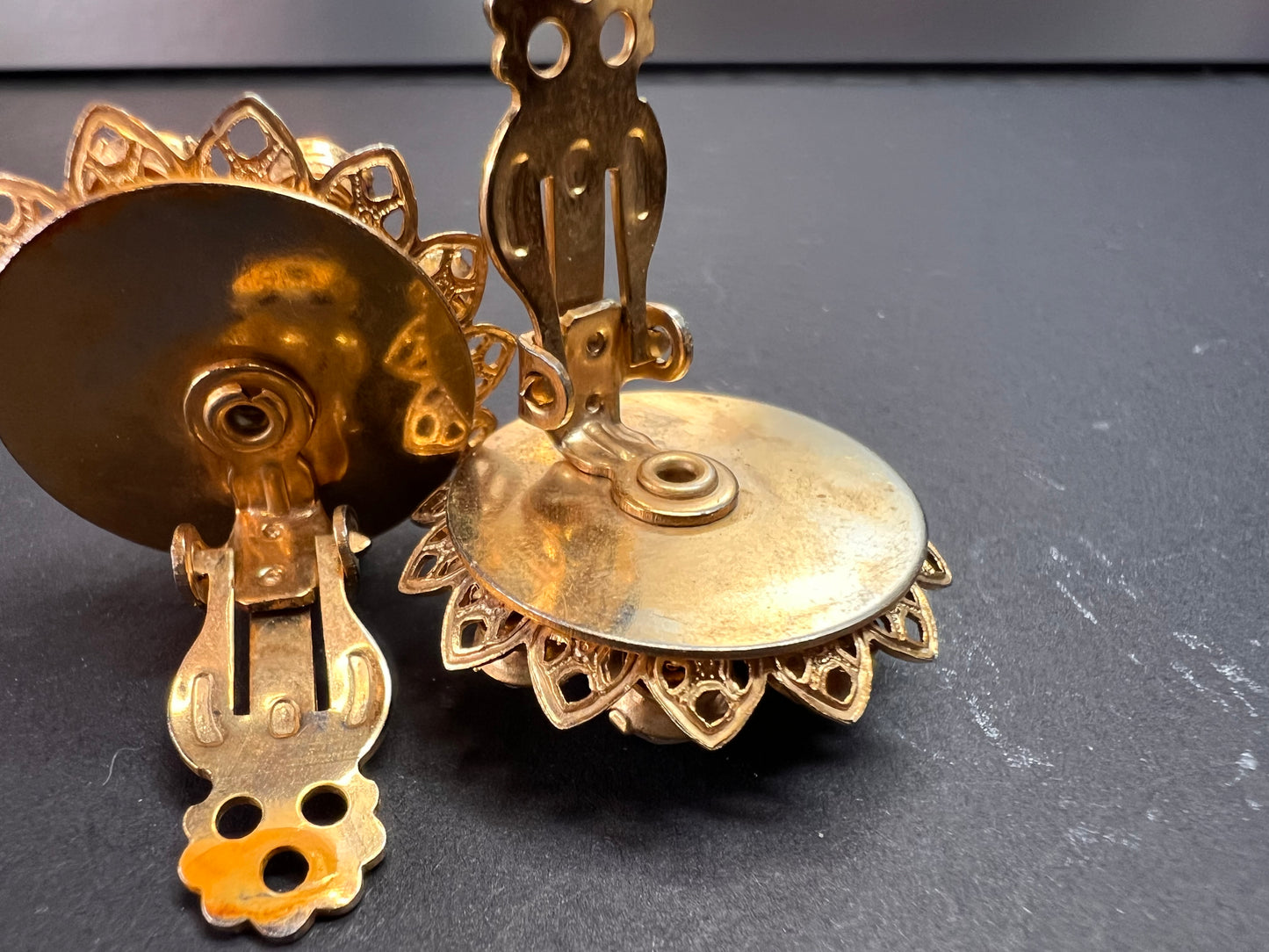 Vintage AB Rhinestone Floral Clip-On Earrings | Mid-Century Costume