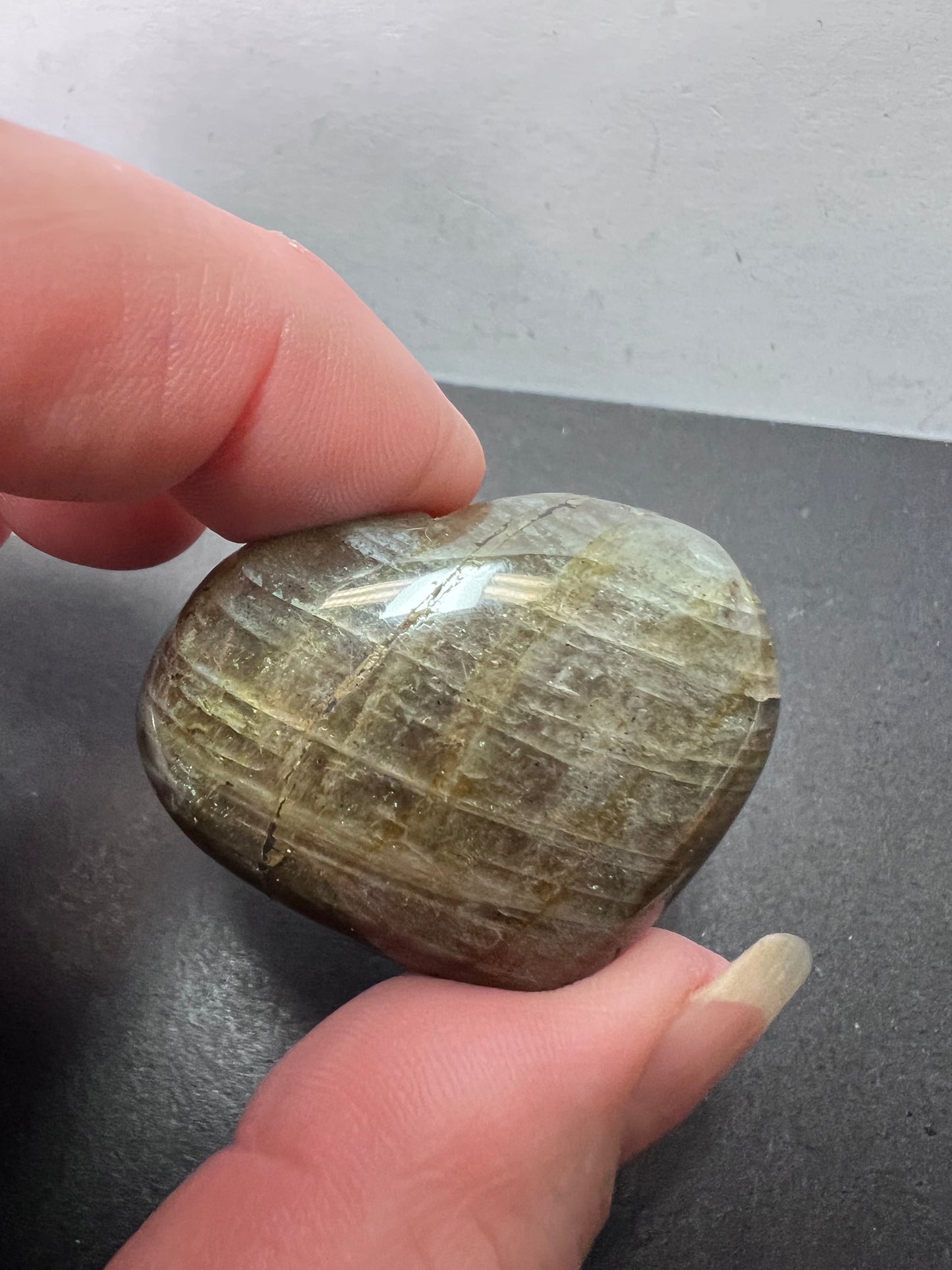 Labradorite heart with pink and purple flash