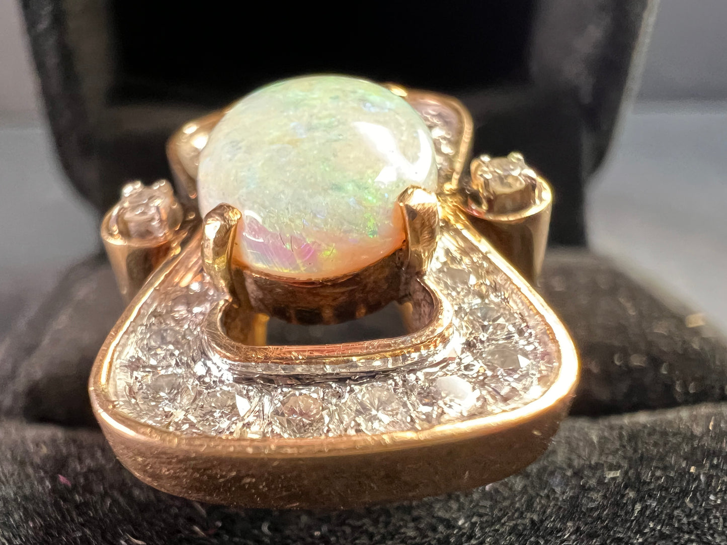 Vintage 14K Opal & Diamond Ring | Size 6.5 | Papered | 1.80ct | 60s–70s