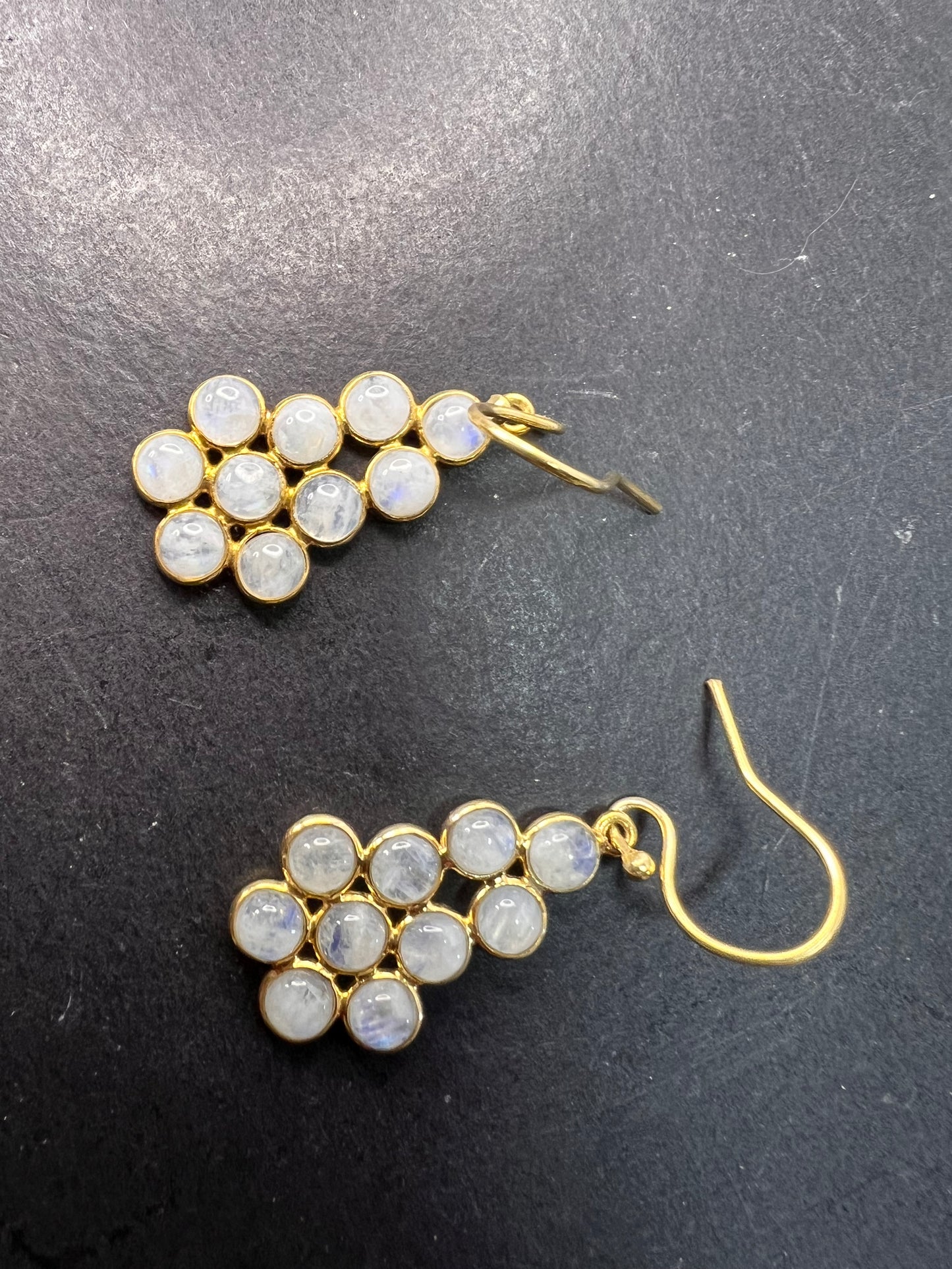 Rainbow moonstone chandelier earrings in gold over sterling silver