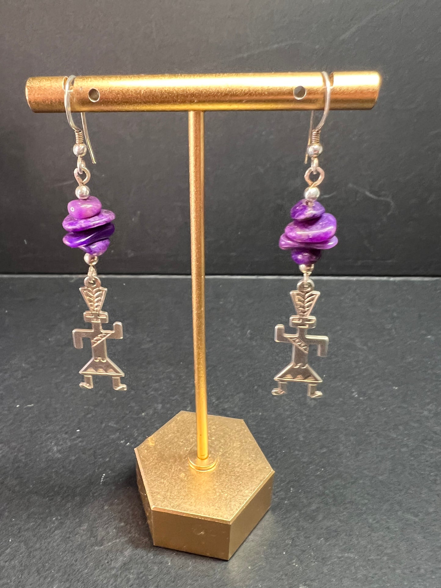 Vintage Sterling Silver Charoite Earrings – Kachina Dancer Dead Stock
