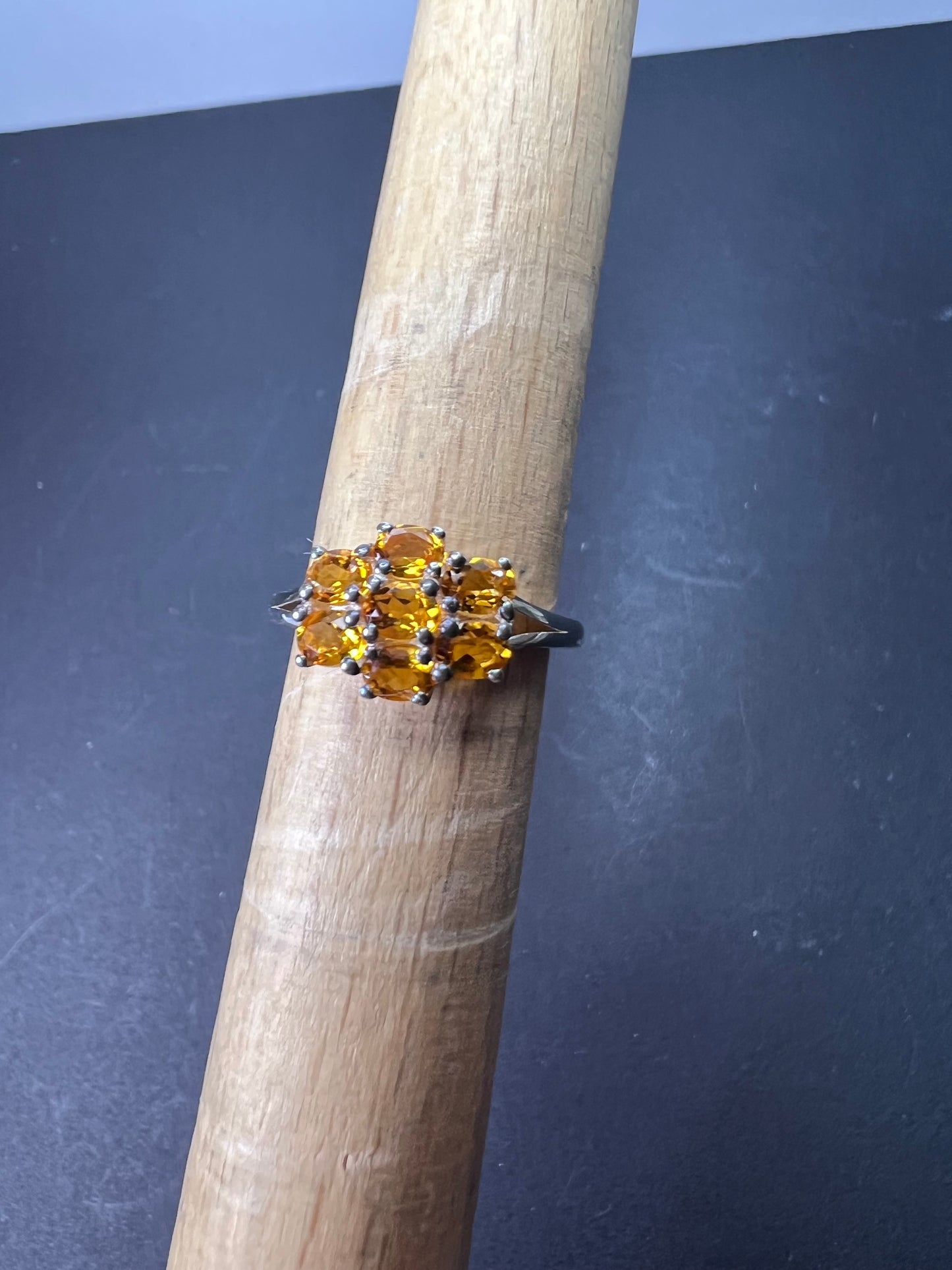 Mandarin citrine sterling silver cluster ring size 6