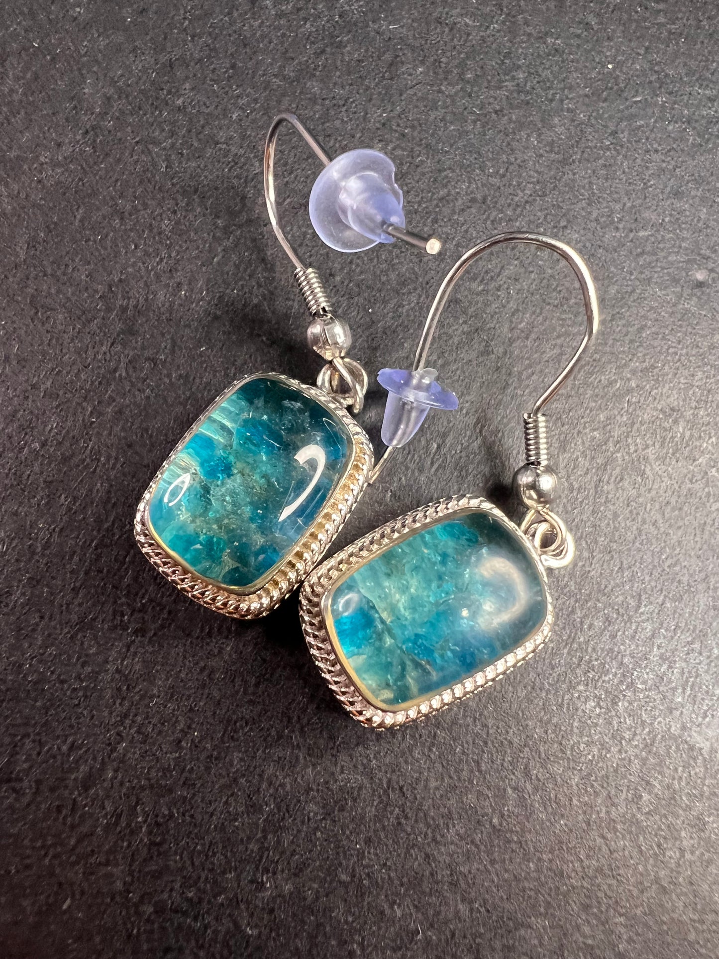 NEW neon apatite in matrix in platinum over copper