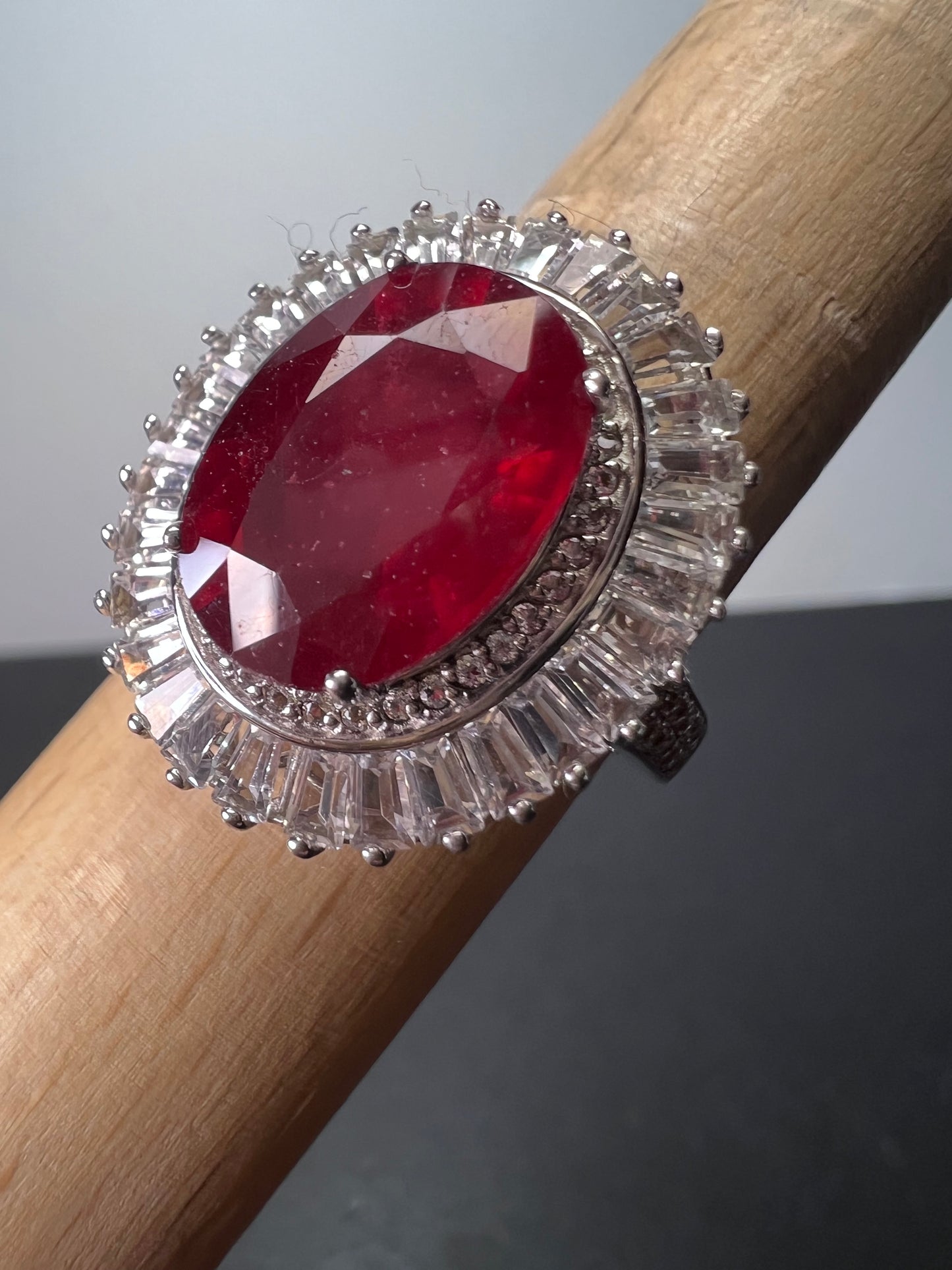 Niassa Ruby (FF) and White Zircon Ballerina Ring in Platinum Over Sterling Silver 10.00 ctw size 9