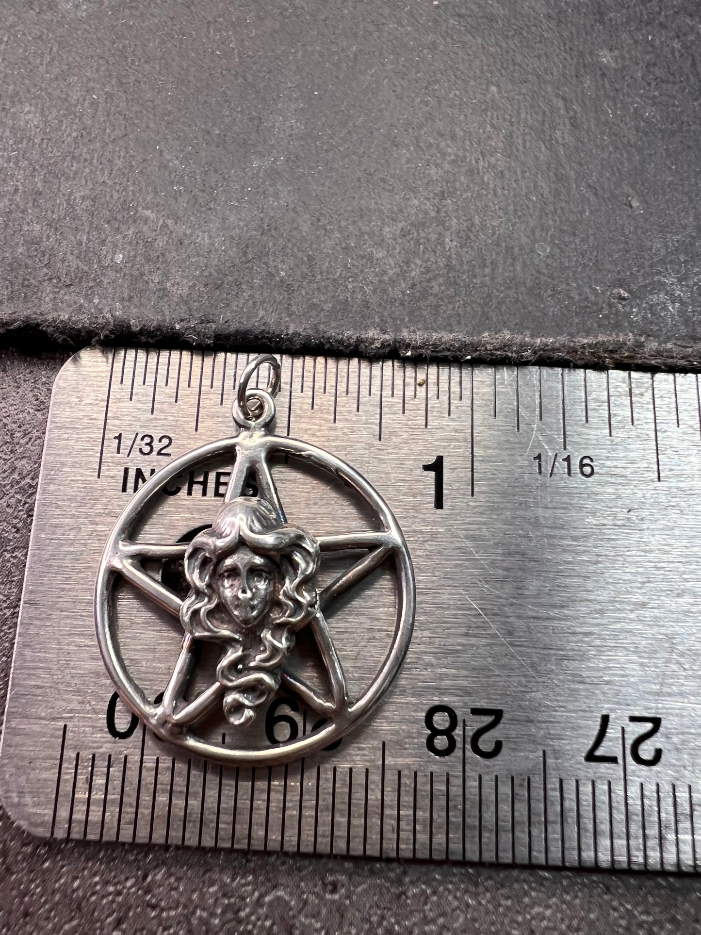 Vintage Sterling Silver Pentacle Goddess Face Charm Pendant