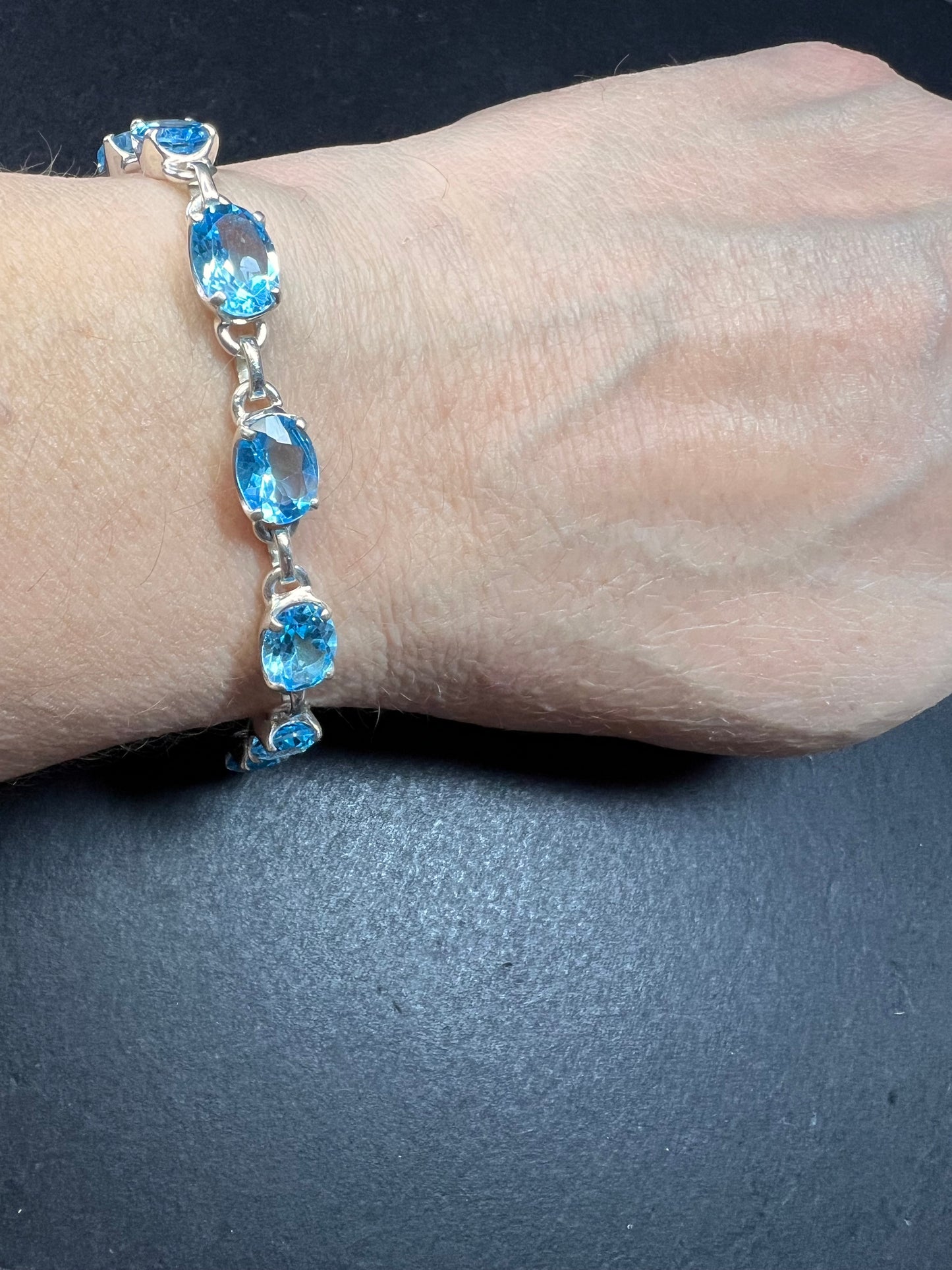 Vintage dead stock Swiss blue topaz sterling silver 8 inch bracelet