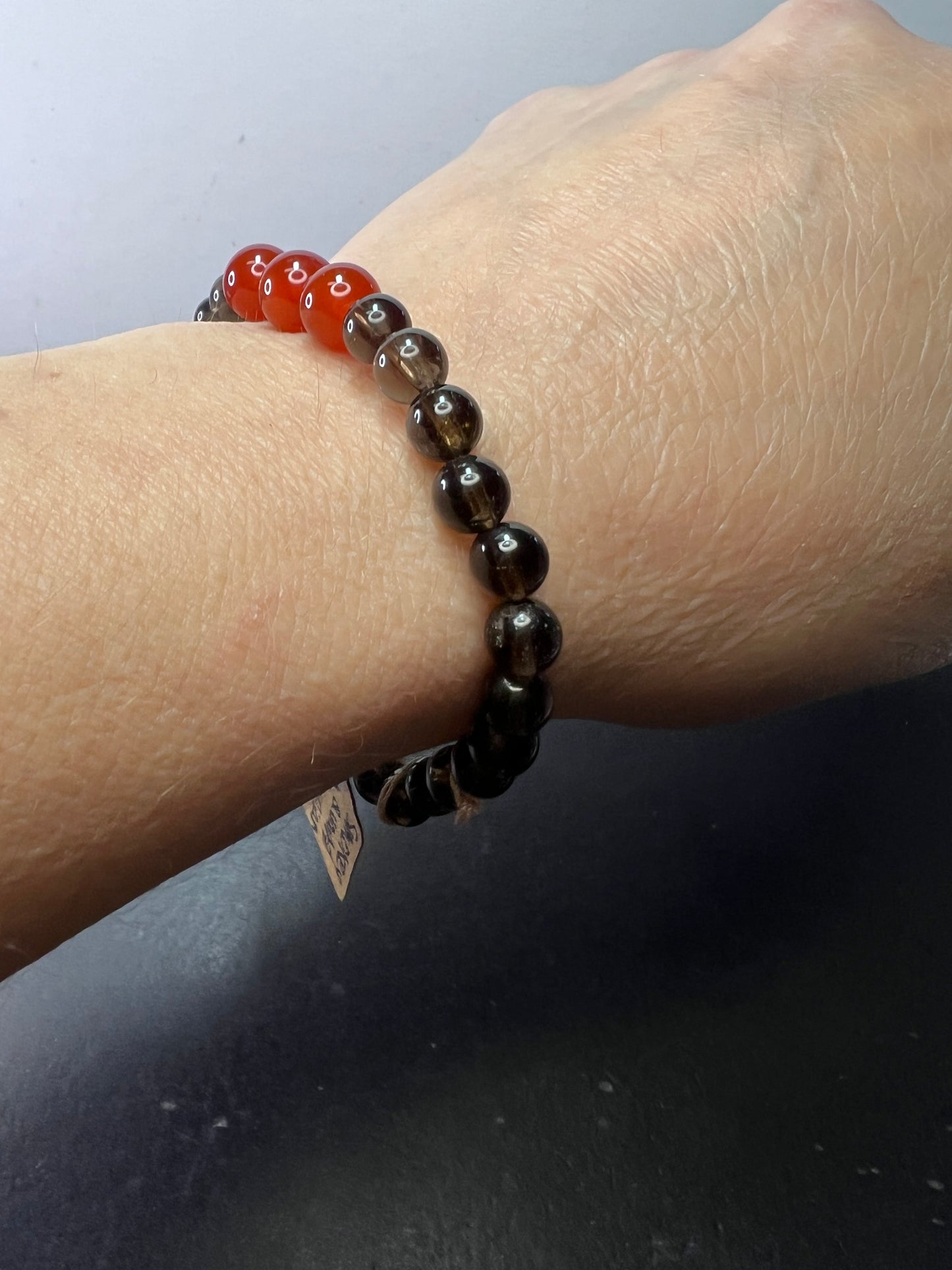 Smoky quartz and carnelian bracelet 7 inch