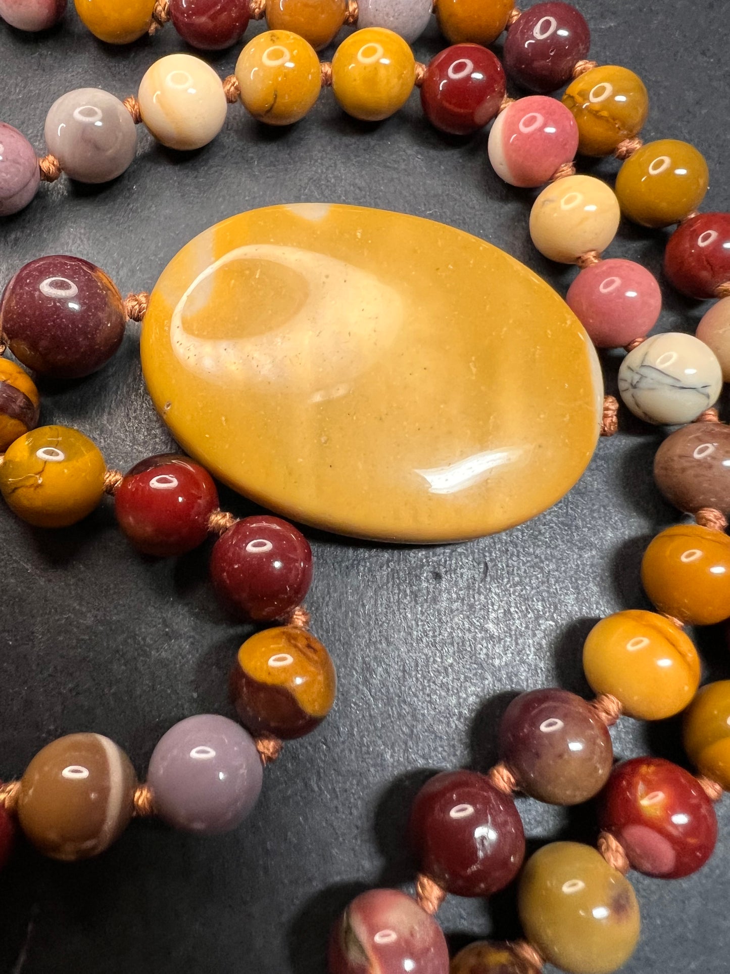 NEW Mookaite knotted pendant necklace with sterling silver clasp