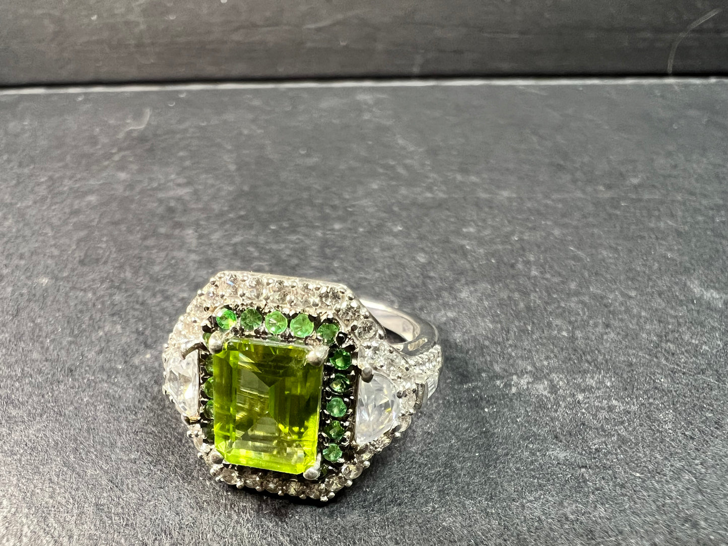 NEW Peridot Tsavorite Zircon Halo Ring 4.30ctw Sz 8