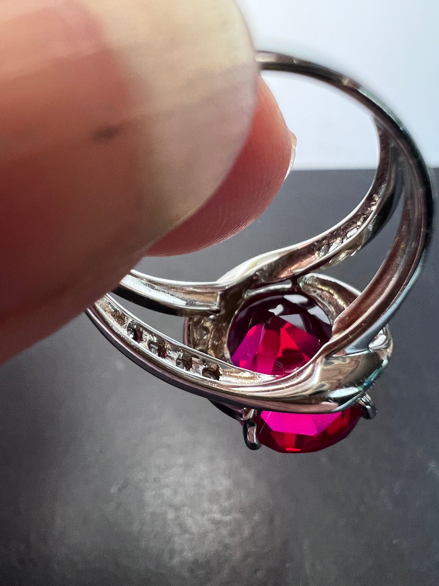 Lab created ruby cocktail ring in sterling silver size 9