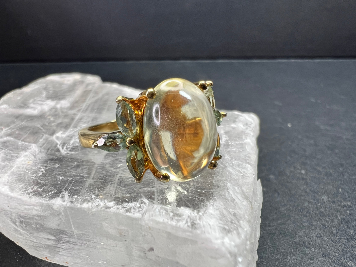 Champagne Quartz & Apatite Vermeil Ring Size 9