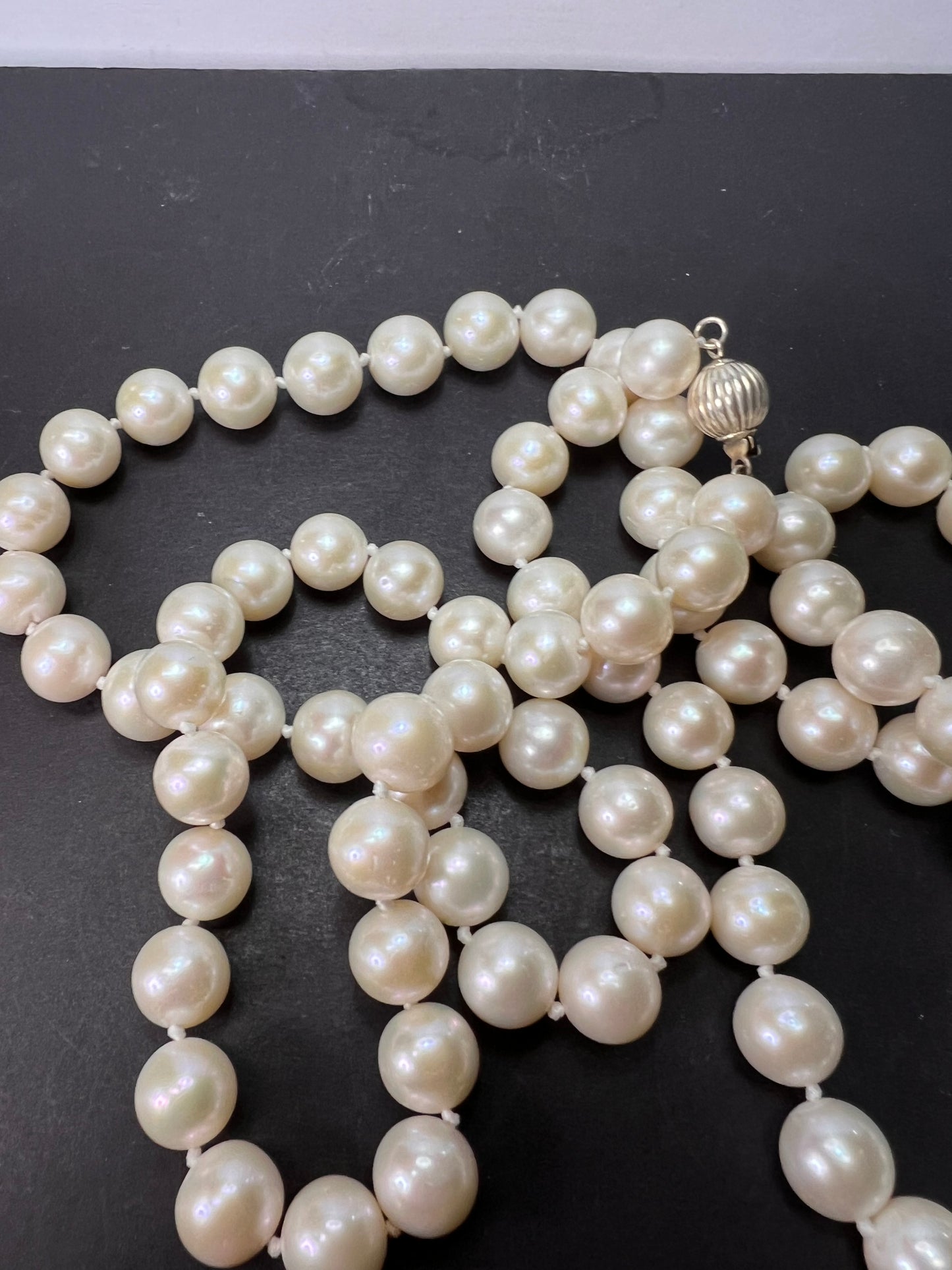 10-11mm white cultured pearl 36 inch necklace with sterling silver clasp