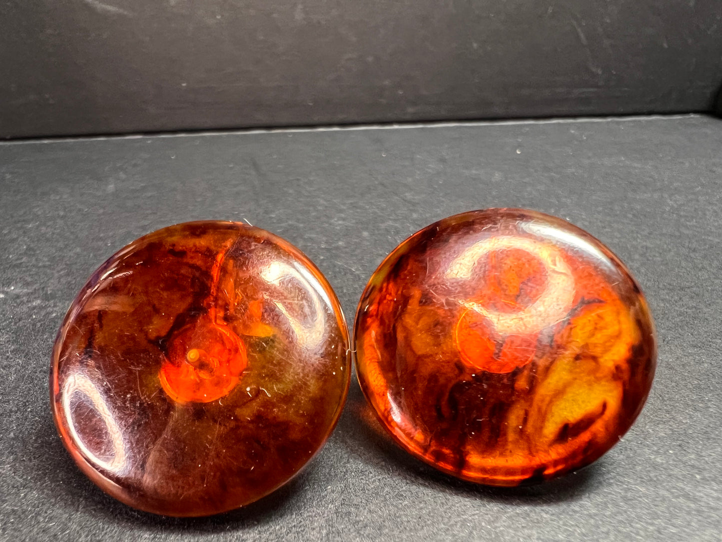 Vintage root beer Bakelite clip on button earrings