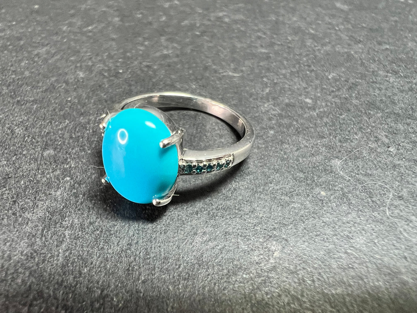 Sterling Silver Turquoise Ring with Blue Diamond Accents Size 6