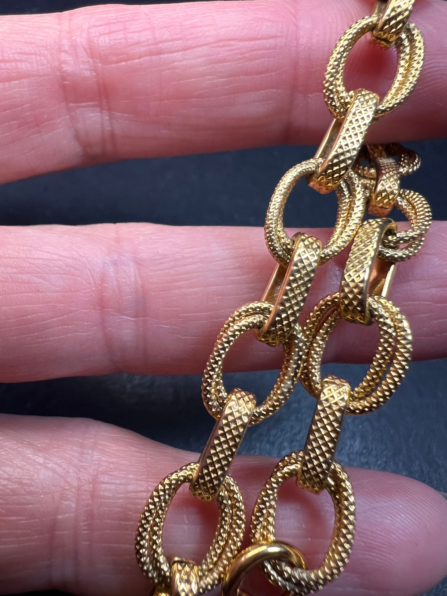 Vintage Italian 18k Gold Plated Bronze Textured Link Bracelet