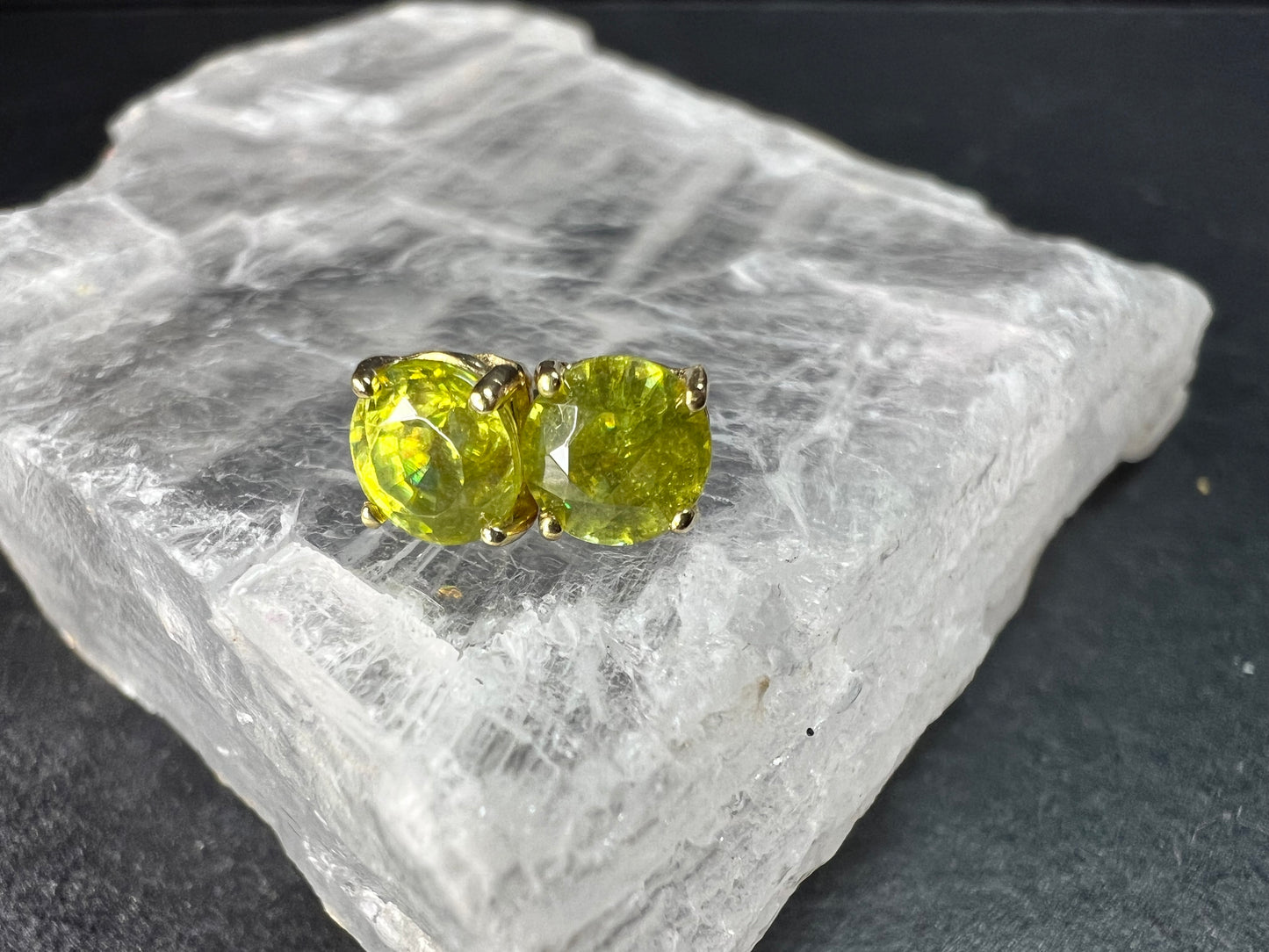 Rare Sphene Titanite Stud Earrings in 14k Yellow Gold