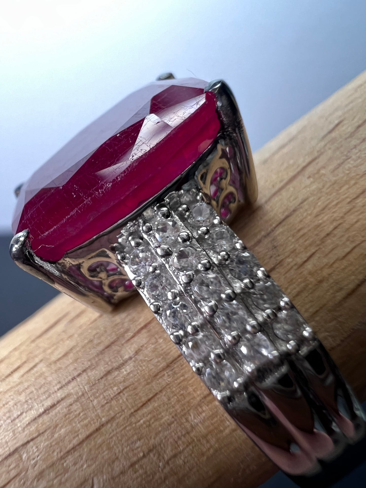 Niassa Ruby (FF) and Zircon Ring in Platinum Over Sterling Silver 6.70 ctw size 9