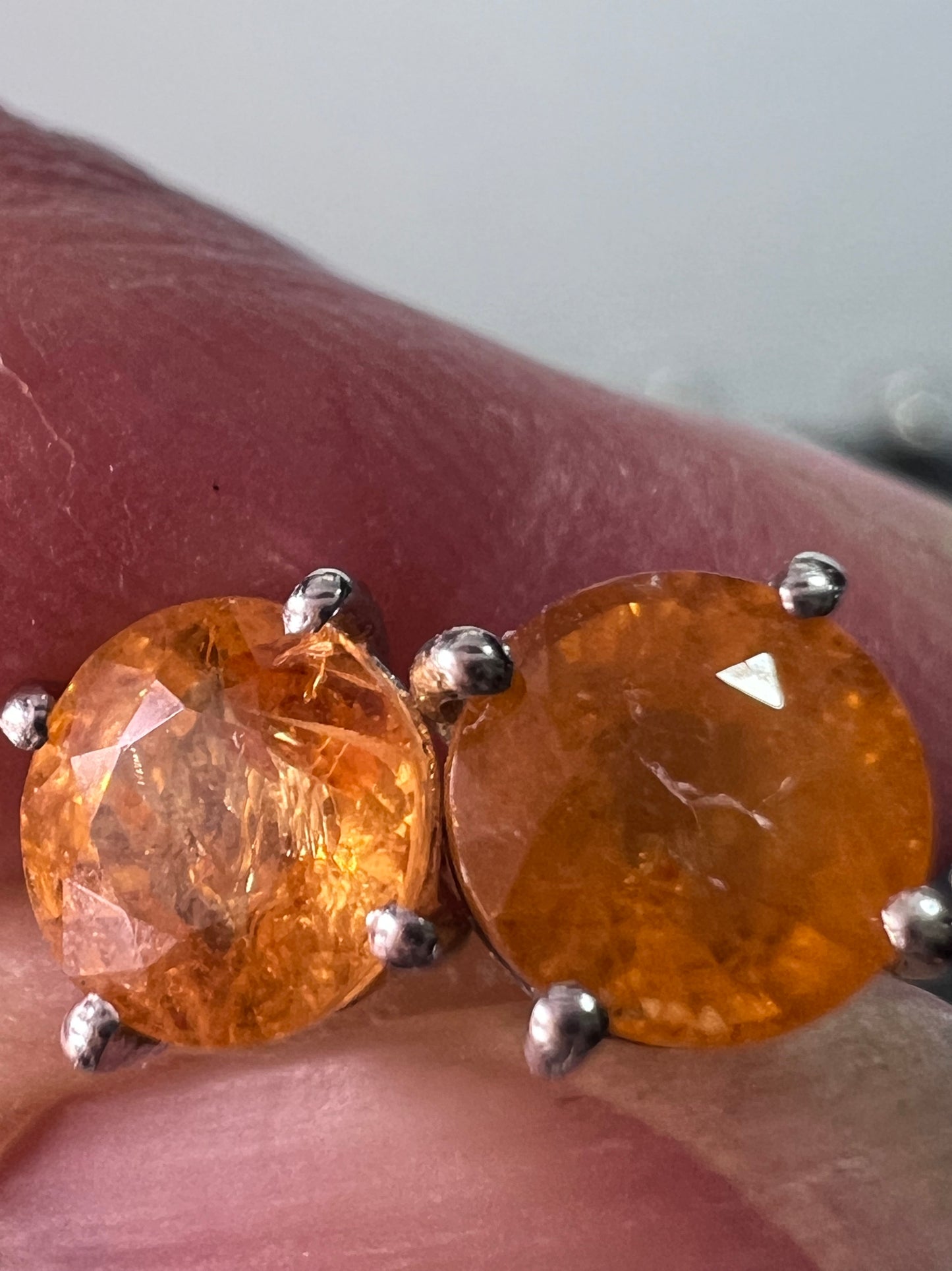 Mandarin / spessartine garnet sterling silver stud earrings